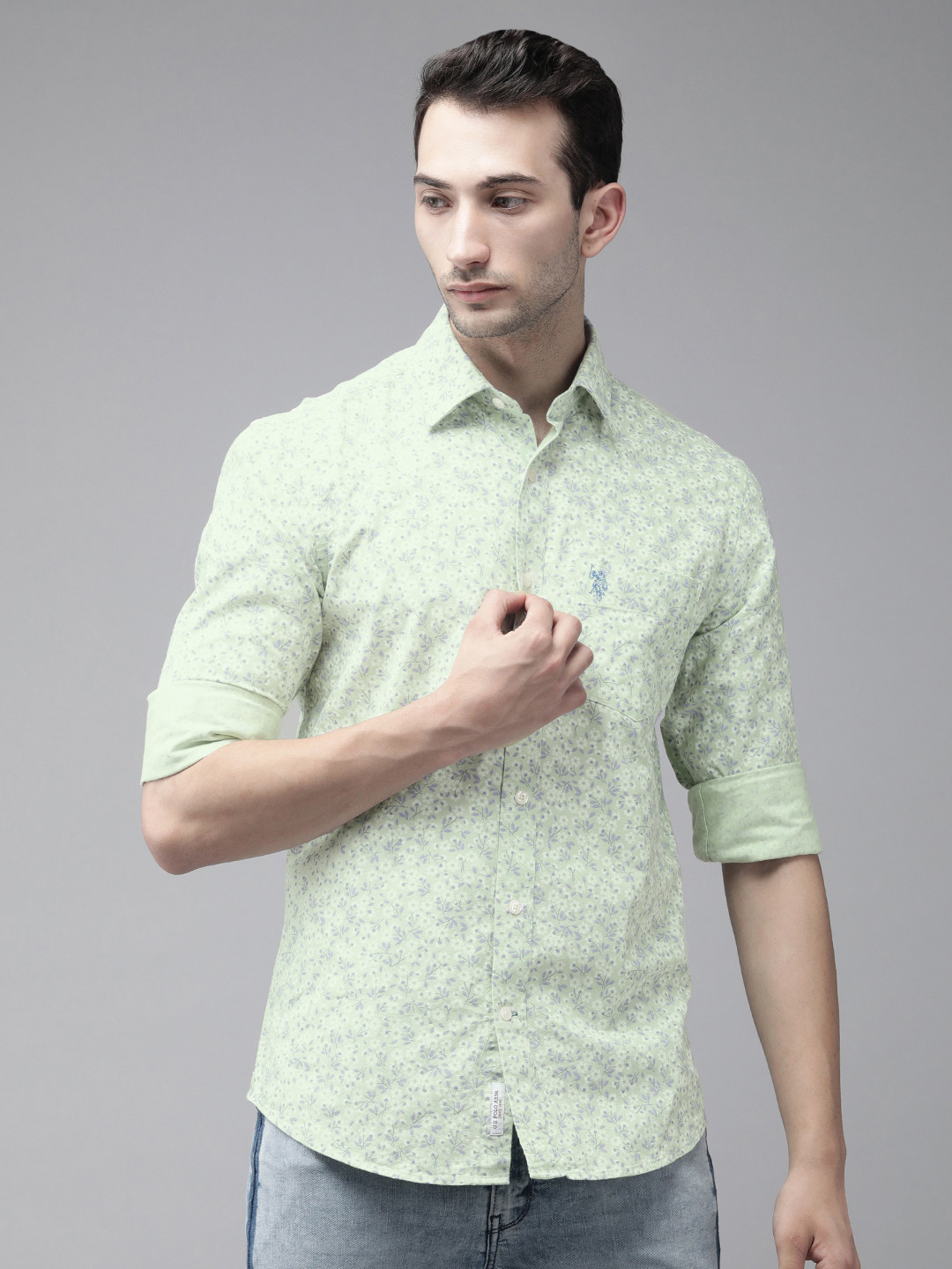 

U S Polo Assn Men Green & Lavender Floral Opaque Casual Shirt
