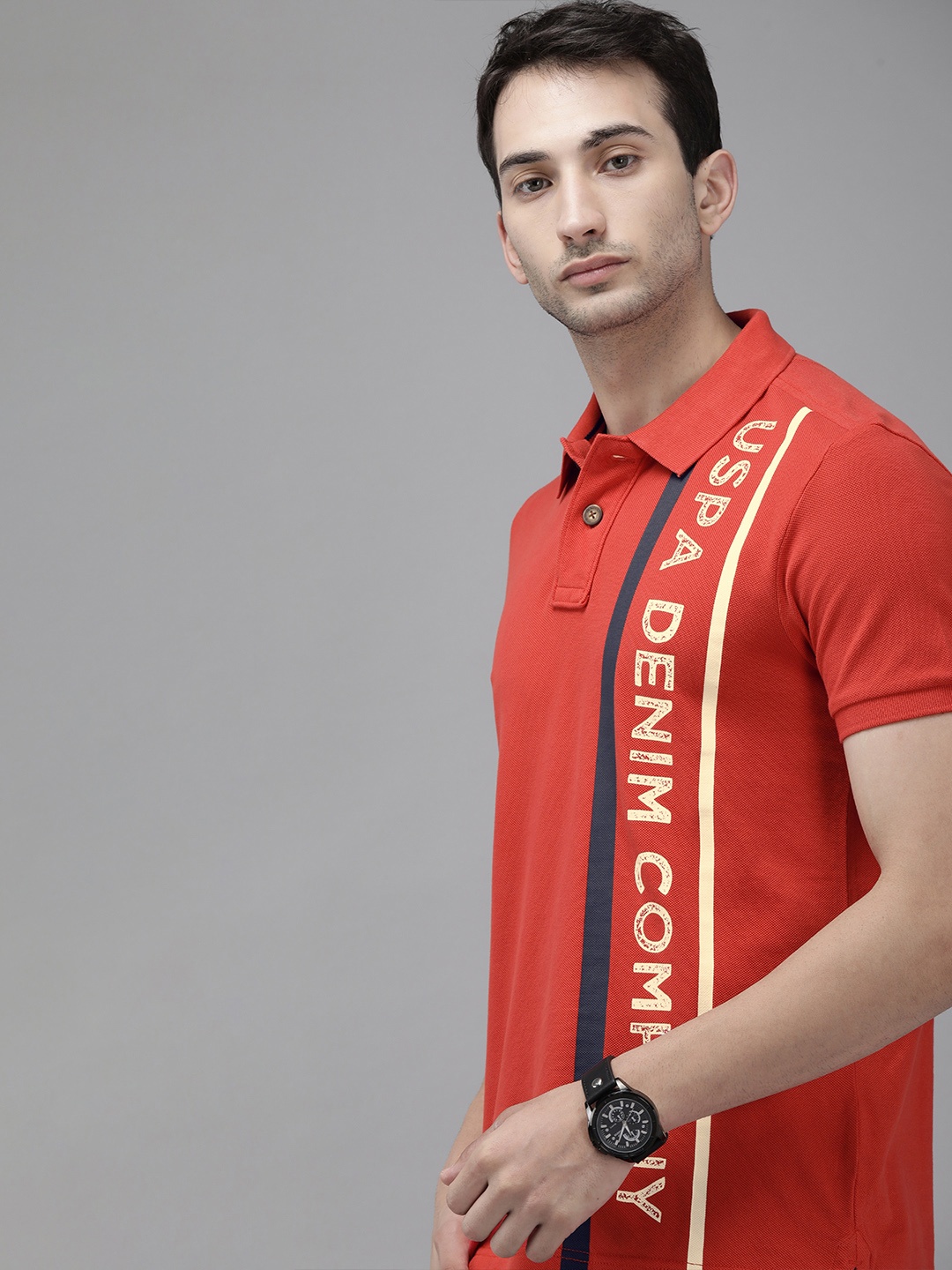 

U.S. Polo Assn. Denim Co. Men Red Printed Pure Cotton T-shirt