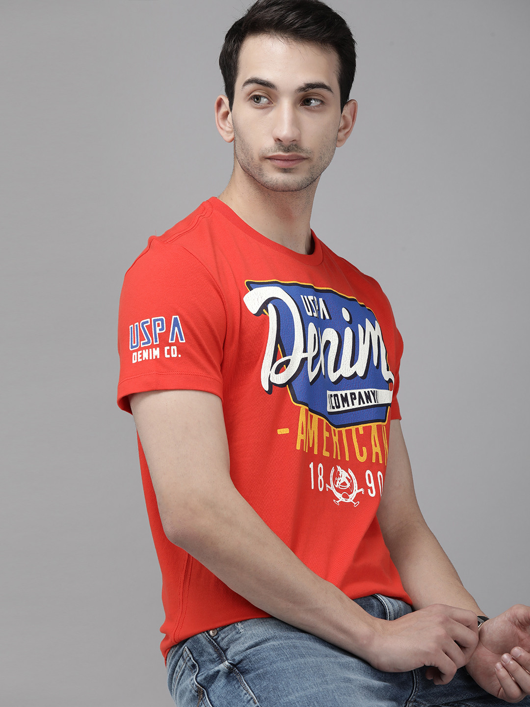 

U.S. Polo Assn. Denim Co. Men Orange Cotton Printed Pure Cotton T-shirt