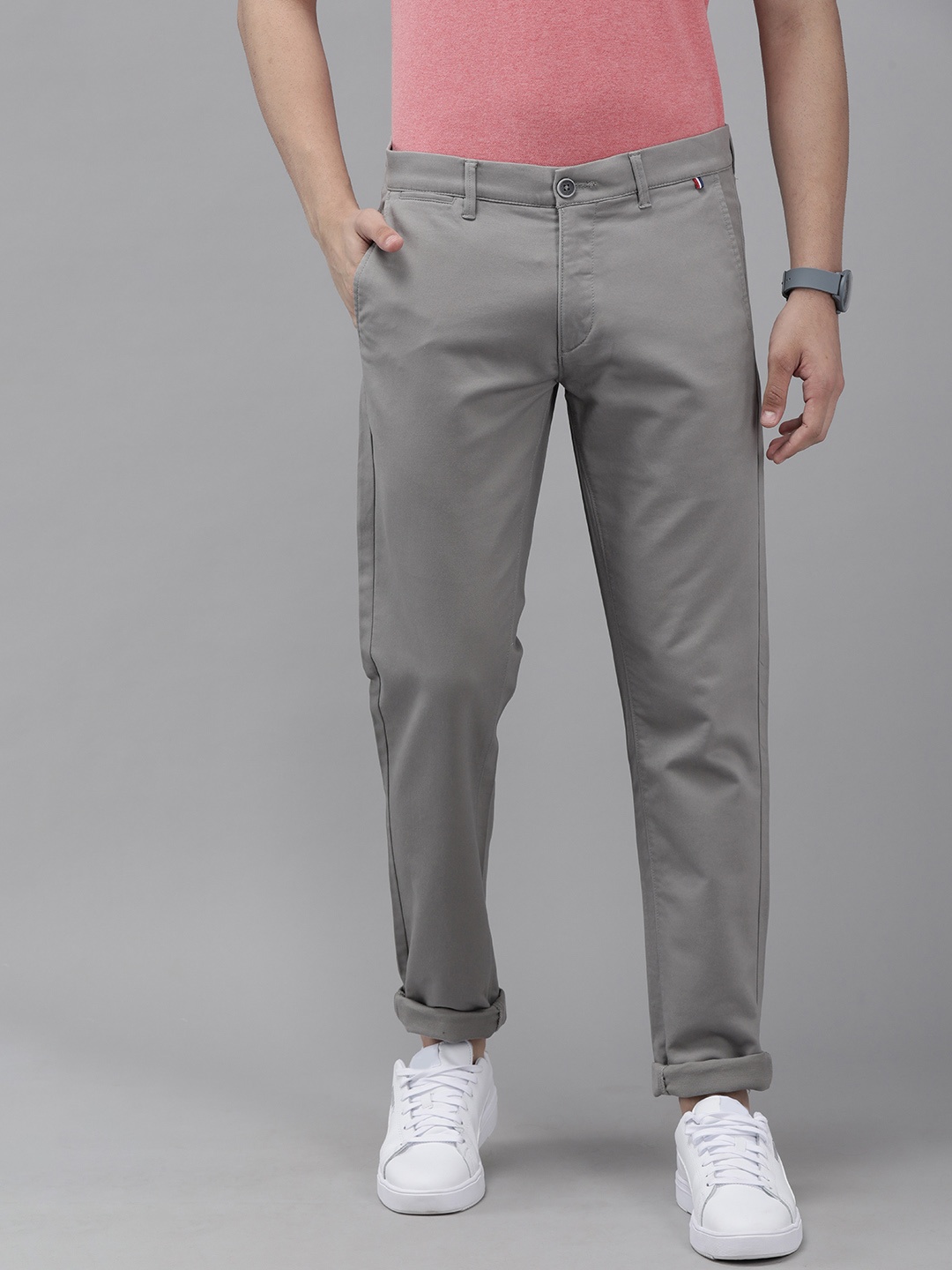 

U S Polo Assn Men Grey Solid Austin Trim Fit Regular Trousers