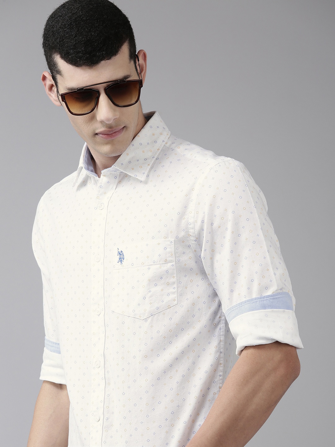 

U. S. Polo Assn. Men White Micro Print Opaque Pure Cotton Casual Shirt