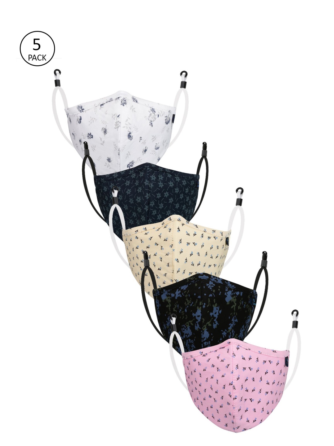 

CENWELL Adults Pack Of 5 Pink & Black Printed 6-Ply Reusable 3D Cloth Masks