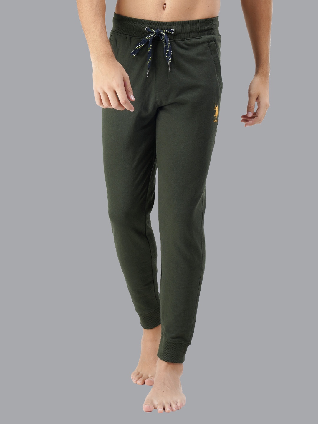 

U.S. Polo Assn. Men Solid Pure Cotton Lounge Joggers, Olive