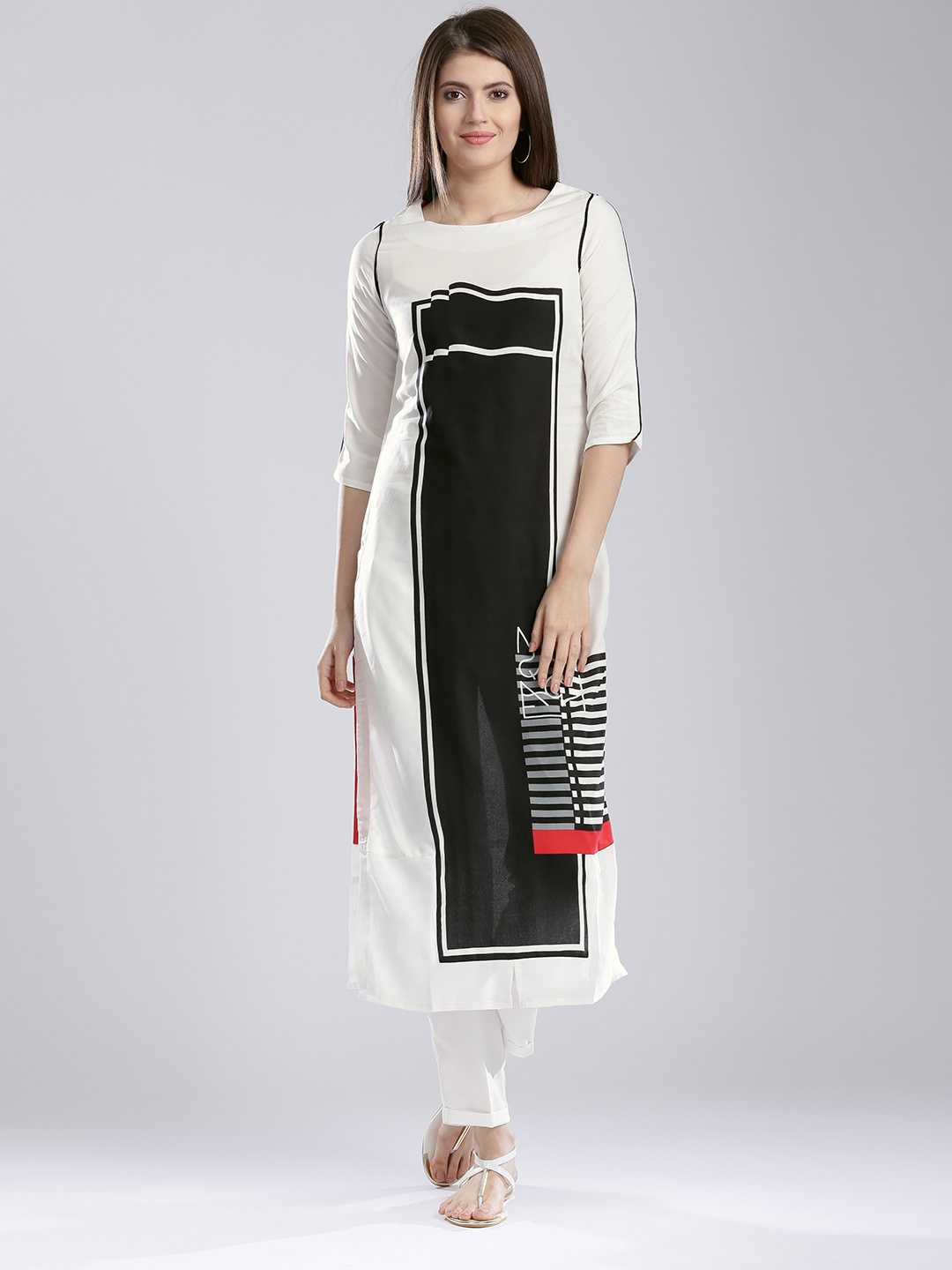 

W Women White & Black Kurta