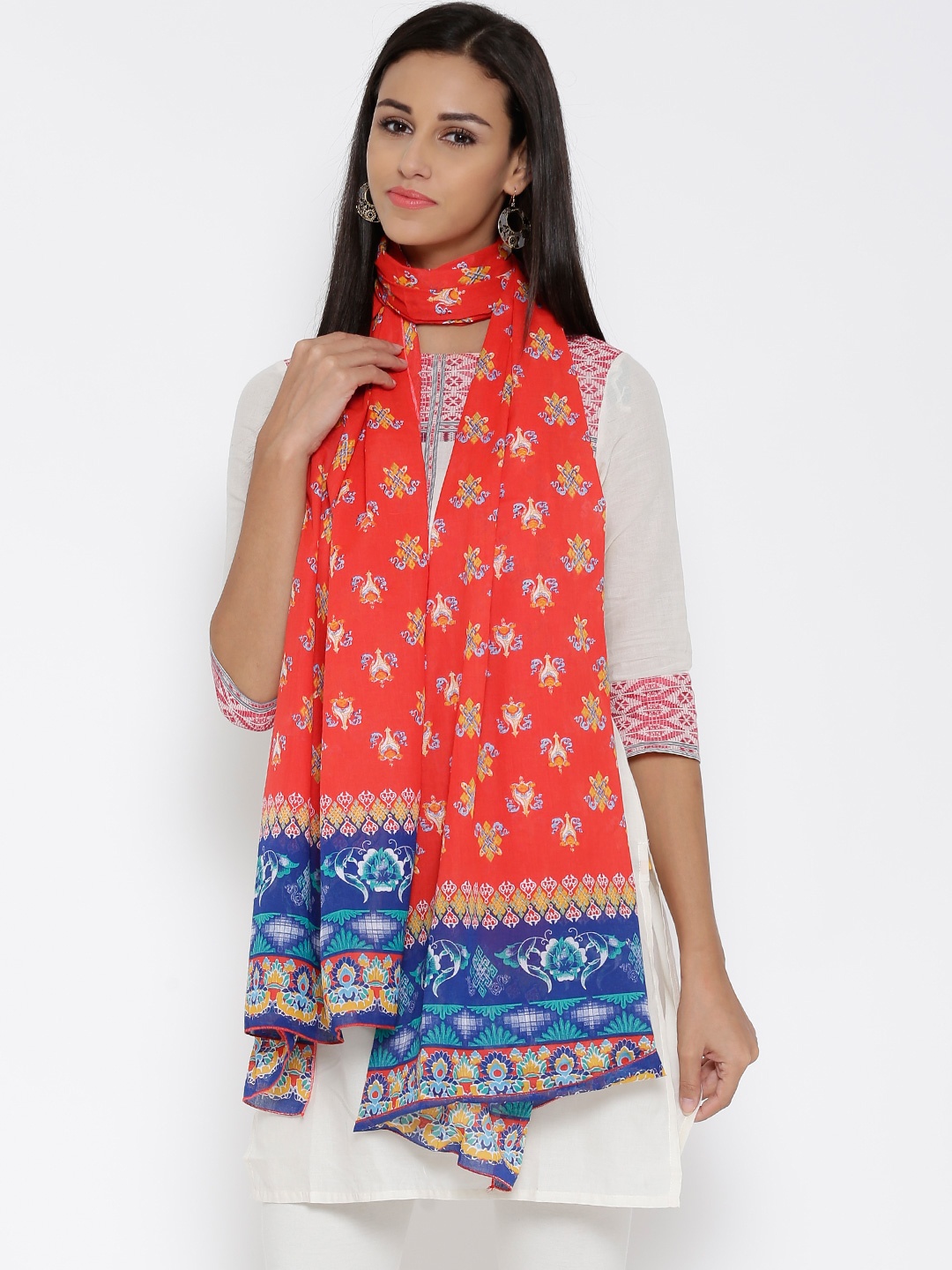 

AURELIA Orange Printed Dupatta