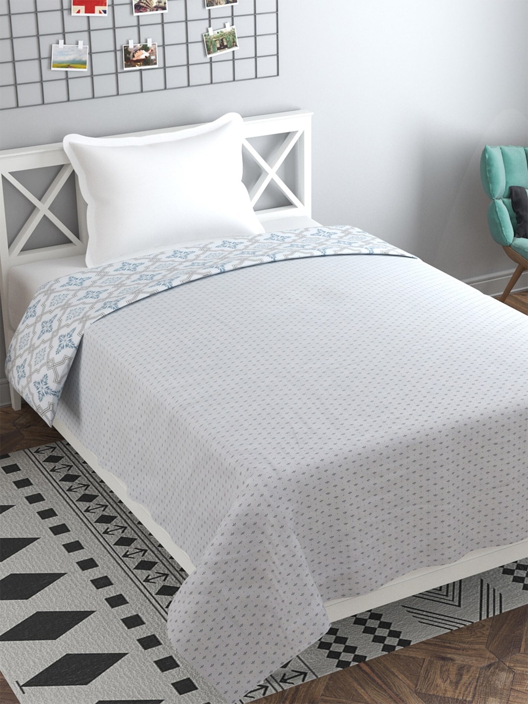 

Florida White & Blue Floral AC Room 120 GSM Single Bed Dohar