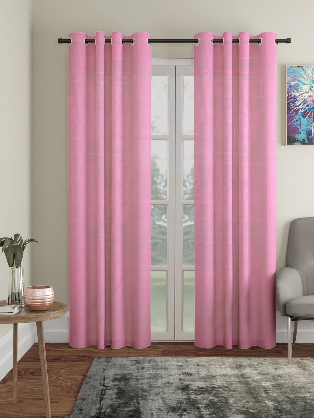 HOSTA HOMES Pink Set of 2 Floral Door Curtains
