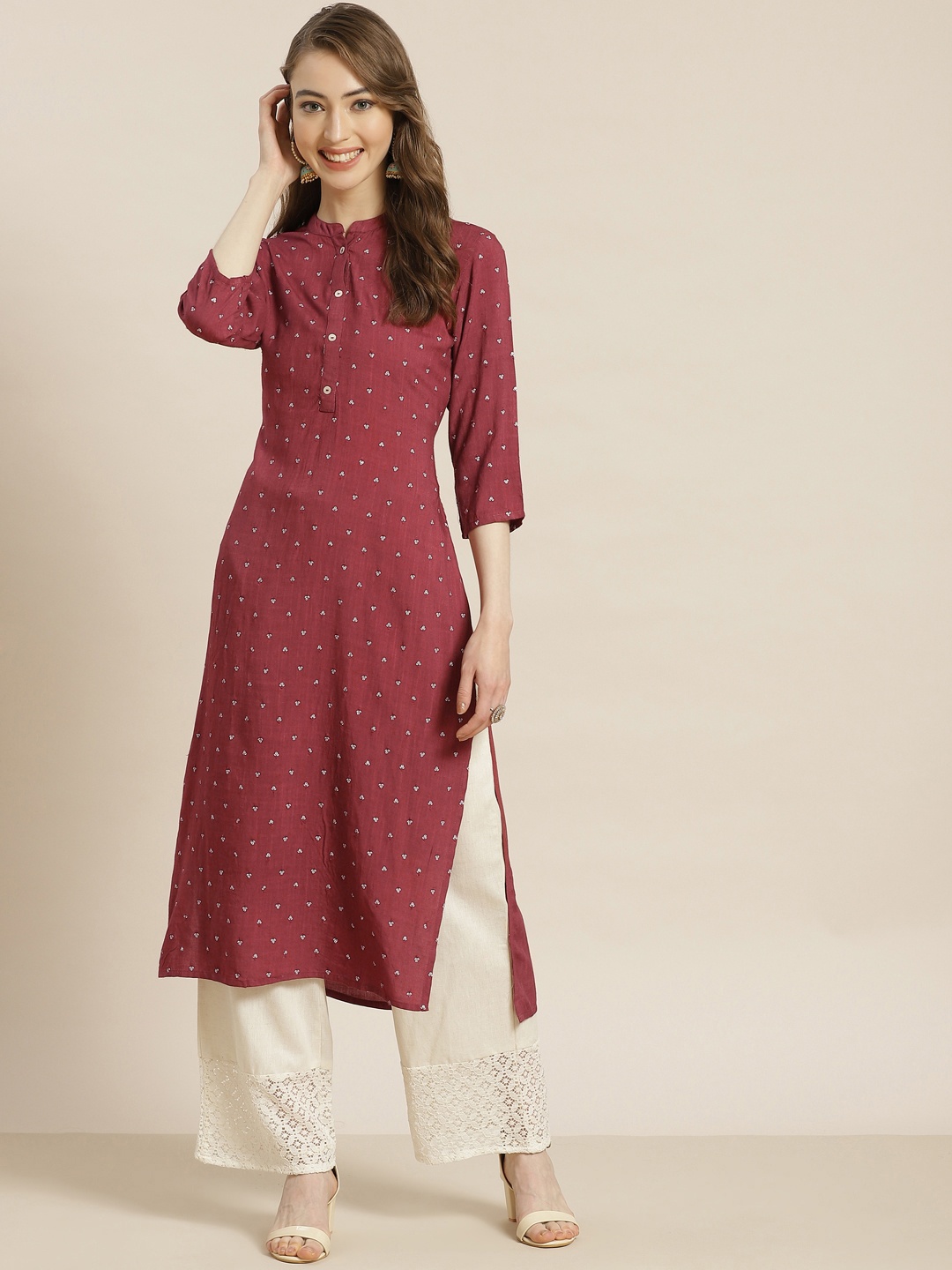 

Juniper Women Maroon Liva Sequinned Straight Kurta