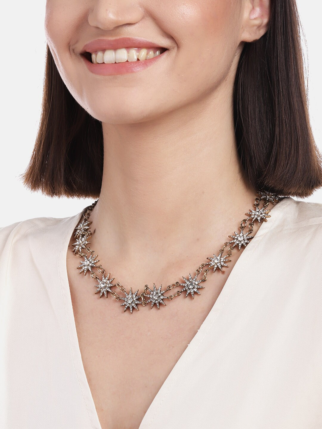 

DressBerry Gold-Toned Floral Stone Studded Necklace