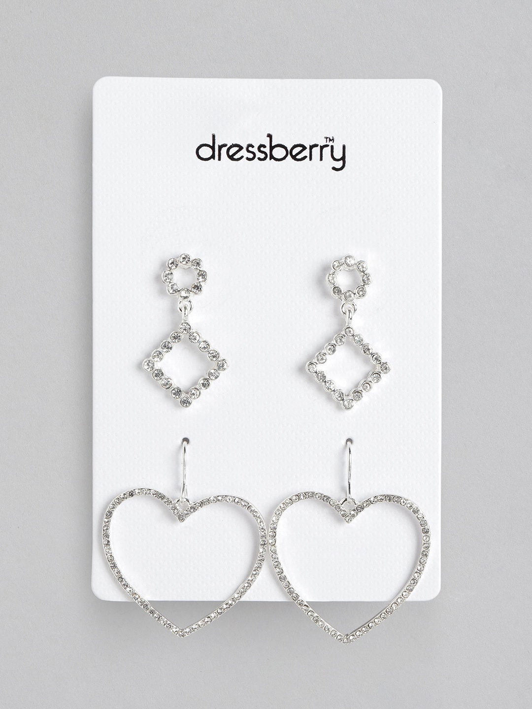 

DressBerry Set of 2 Silver-Plated Stone Studded Drop Earrings