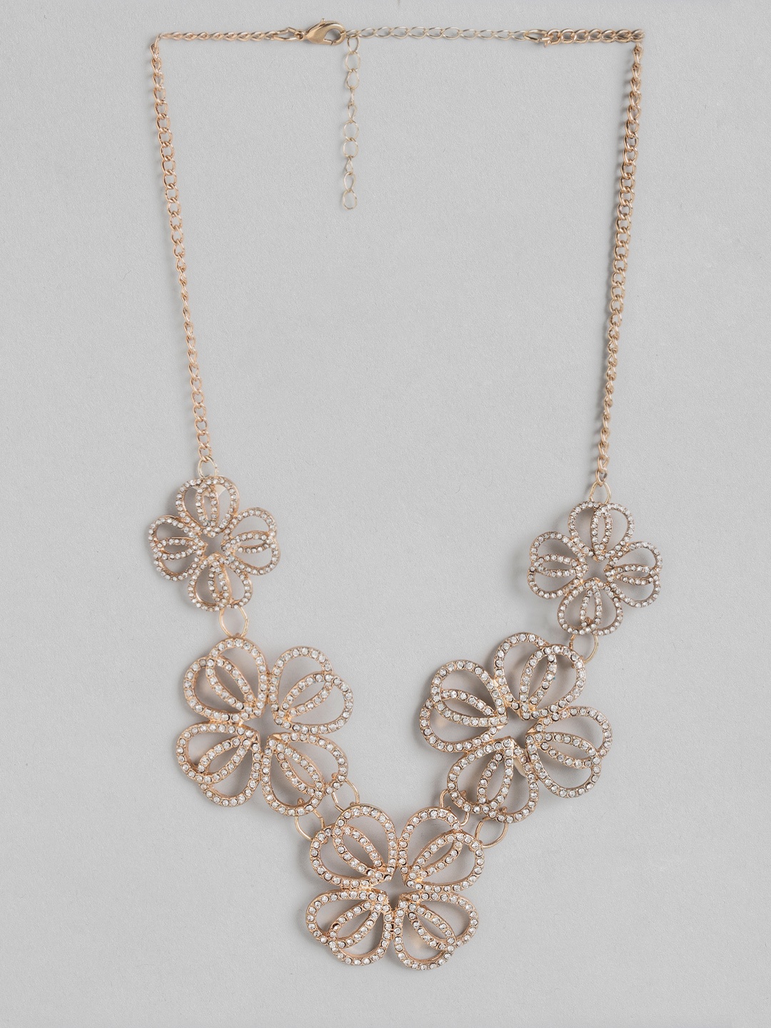 

DressBerry Gold-Toned Stone-Studded Floral Statement Necklace