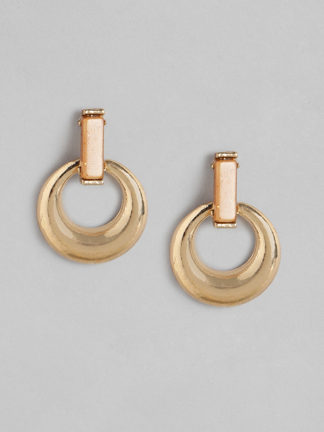

DressBerry Gold-Plated Stone Studded Circular Drop Earrings
