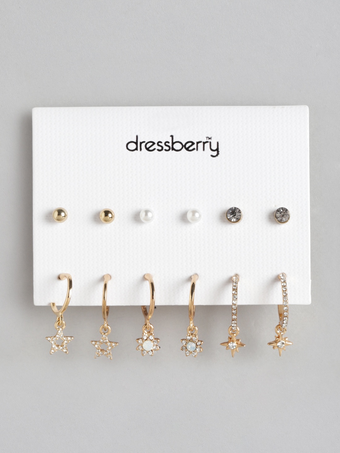 

DressBerry Women Set of 6 Gold-Plated Stone-Studded & Beaded Earrings