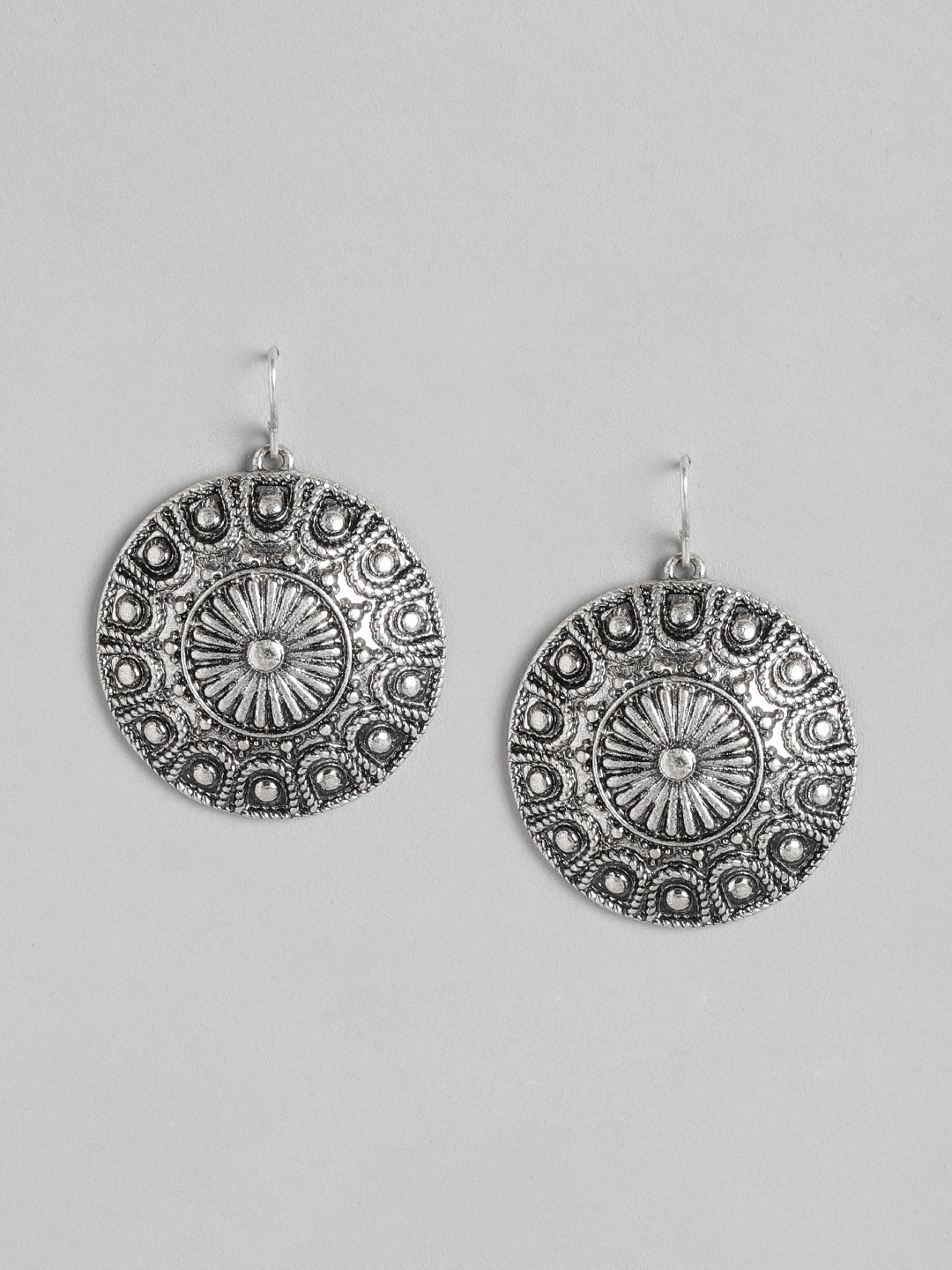 

Anouk Silver-Plated Oxidised Circular Drop Earrings