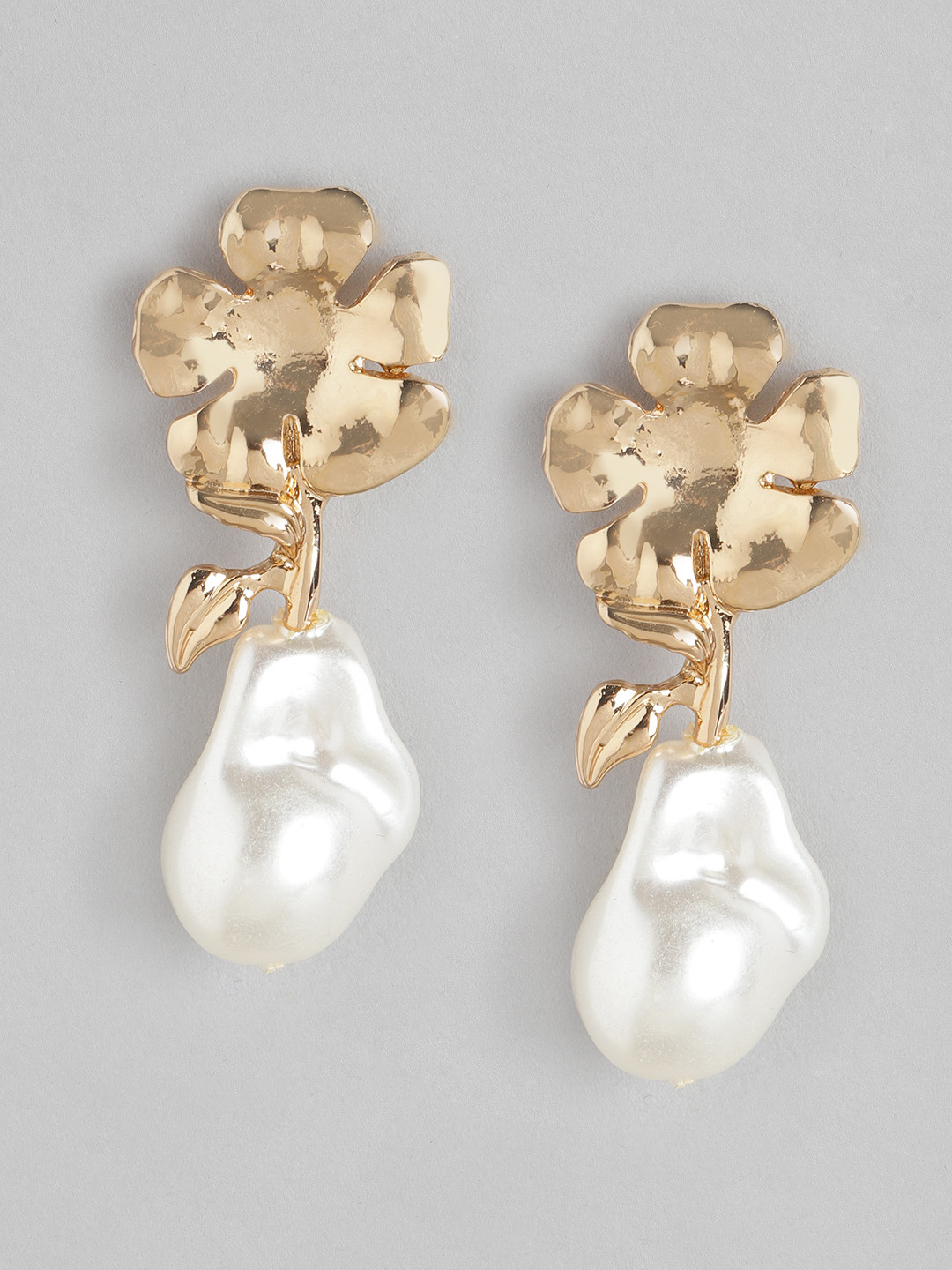 

DressBerry White Gold-Plated Beaded Floral Drop Earrings