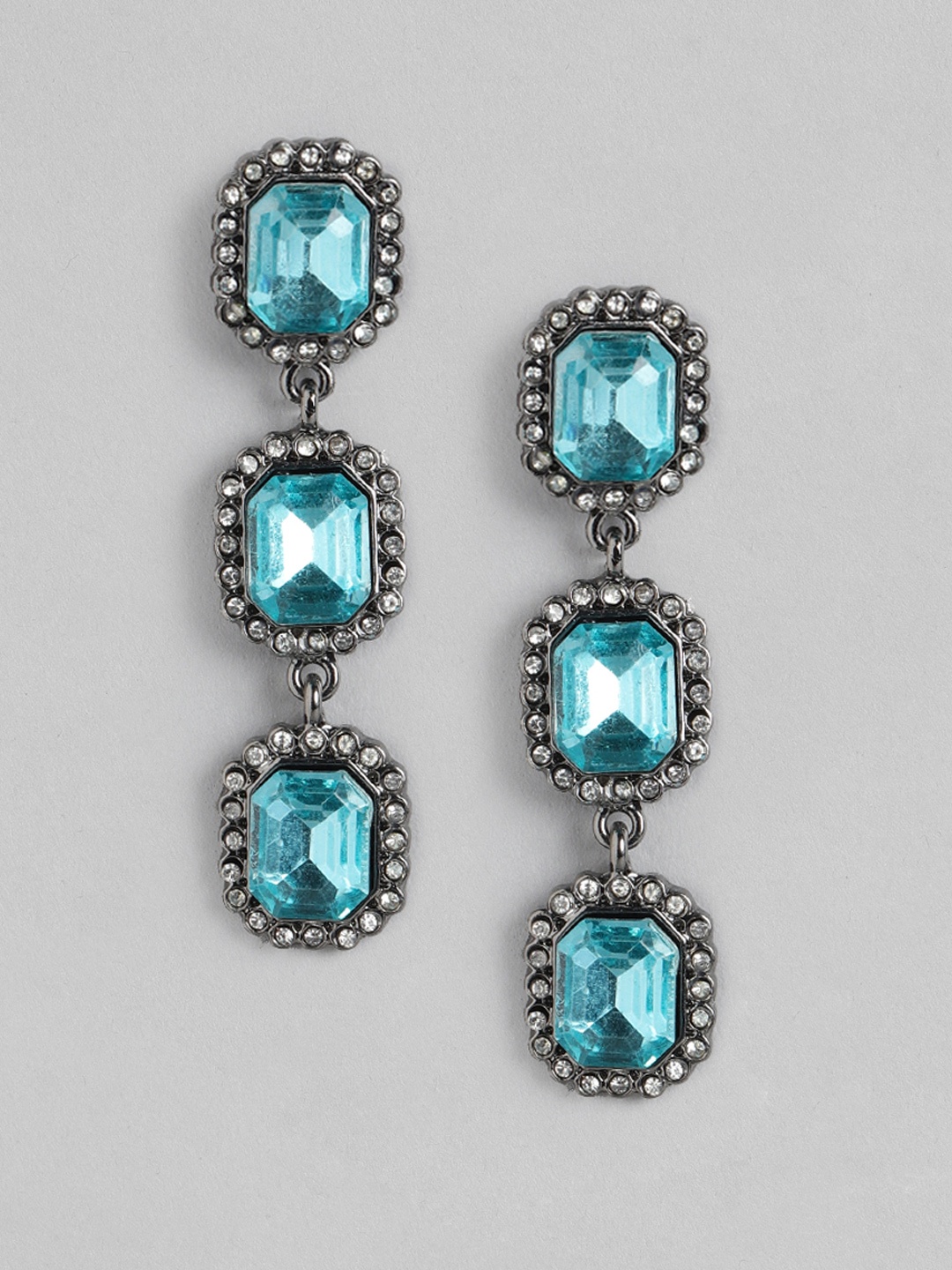 

DressBerry Sea Green Stone Studded Classic Drop Earrings