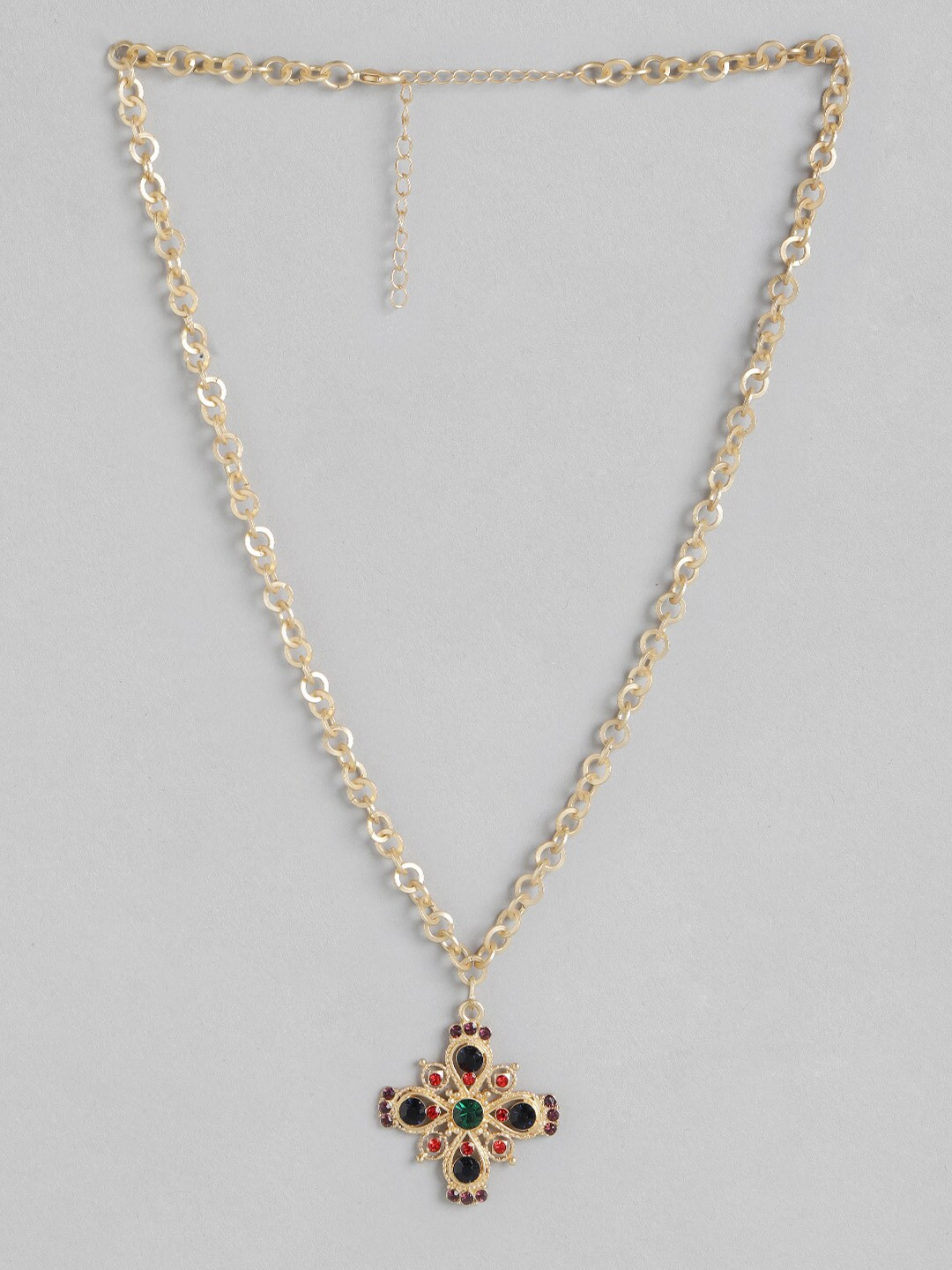 

DressBerry Gold-Toned & Green Stone-Studded Statement Necklace