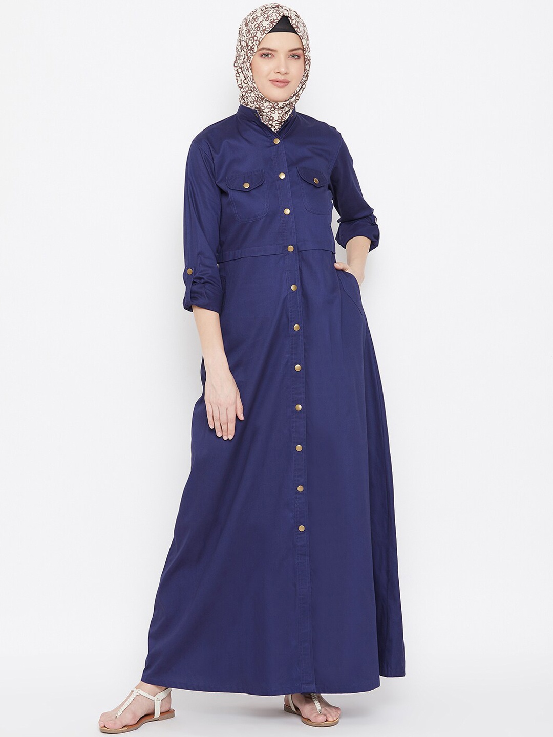 

MOMIN LIBAS Women Blue Solid Loose- Fitted Abhaya Burqas