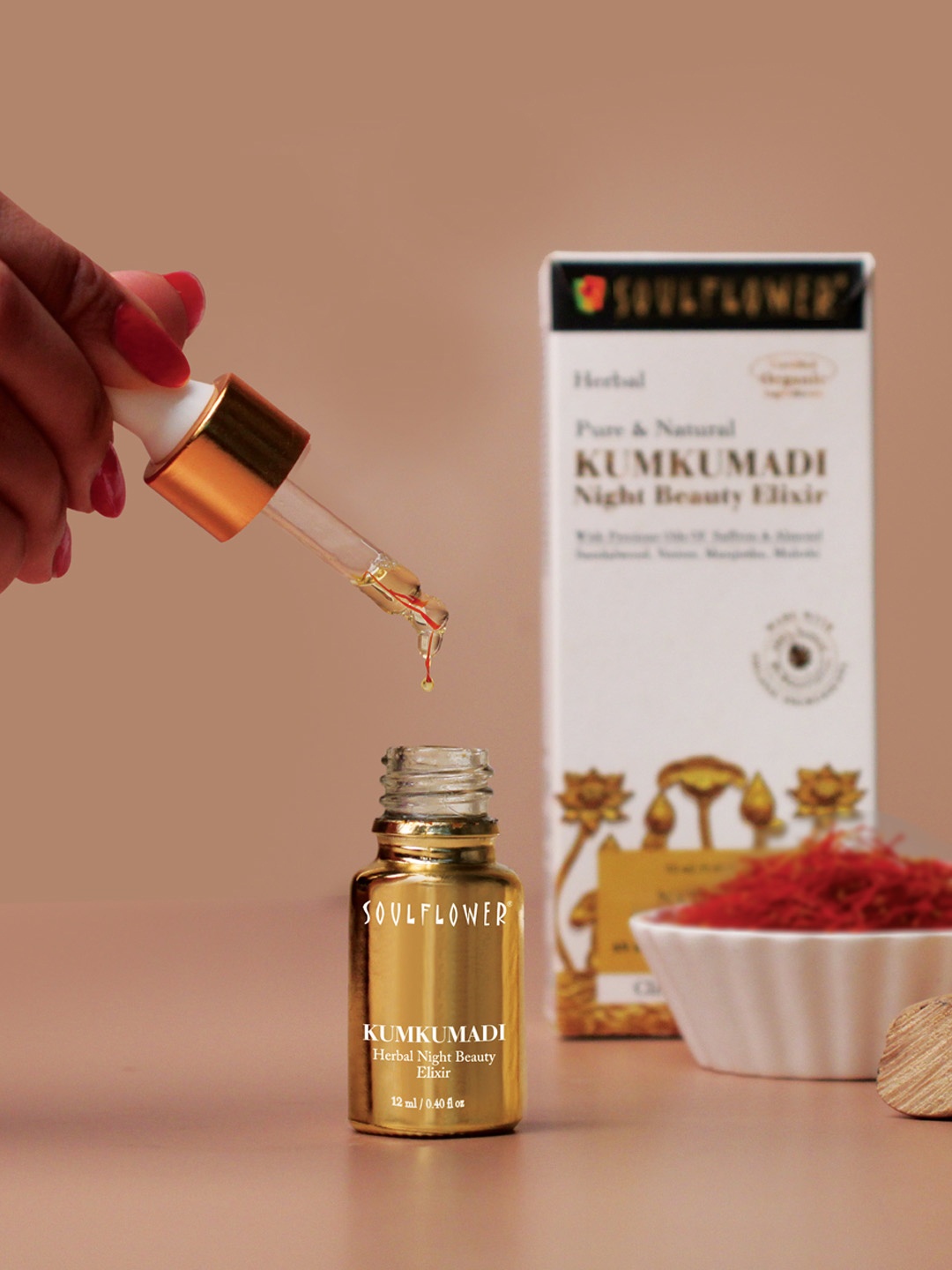 

Soulflower Pure Kumkumadi Overnight Face Oil-in-Serum with Kesar for Glowing Skin - 12ml, Yellow