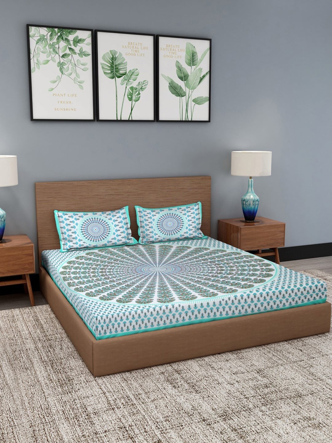 

Gulaab Jaipur White & Green Ethnic Motifs 210 TC Queen Bedsheet with 2 Pillow Covers