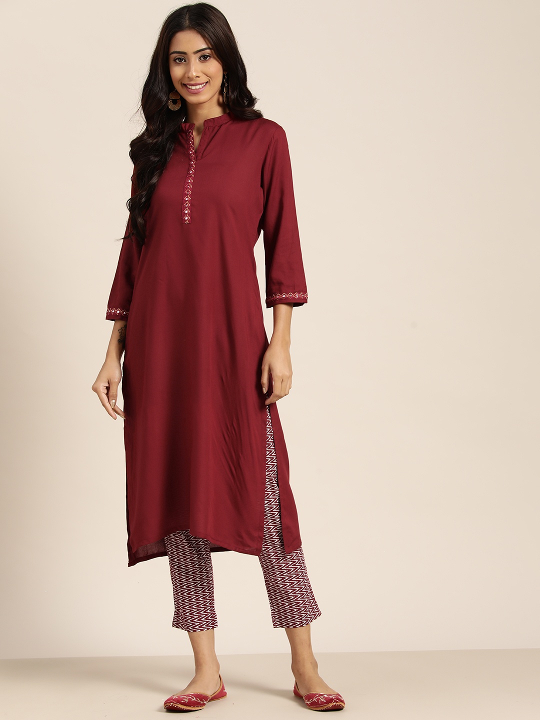 

Sangria Women Maroon Regular Kurta with Trousers