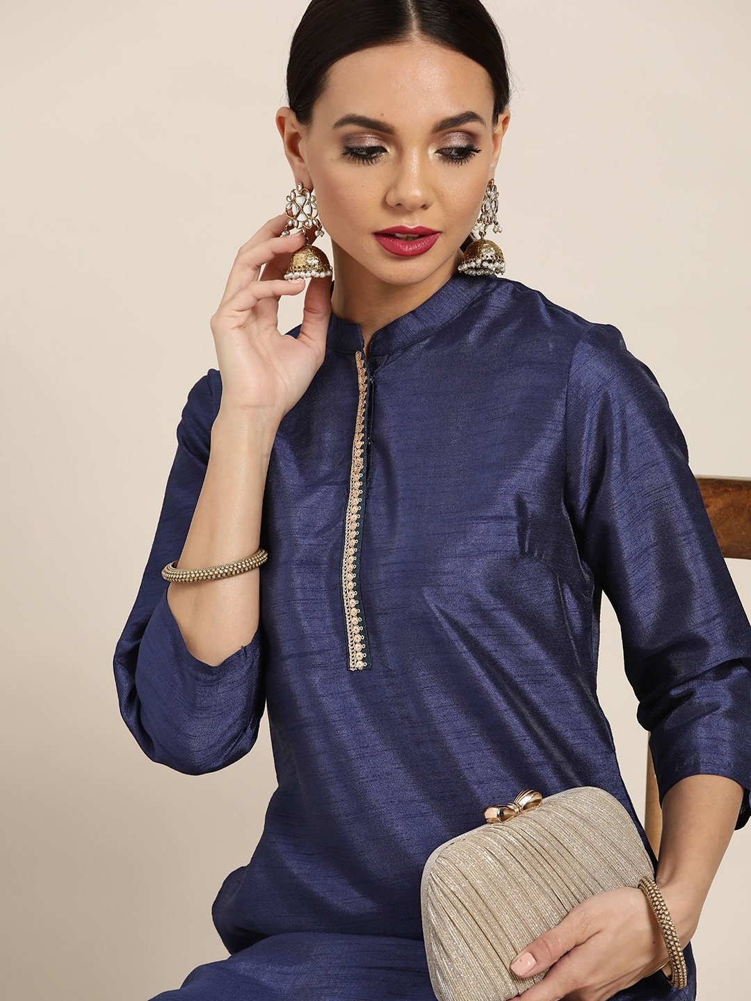 

Sangria Women Navy Blue Solid Straight Kurta