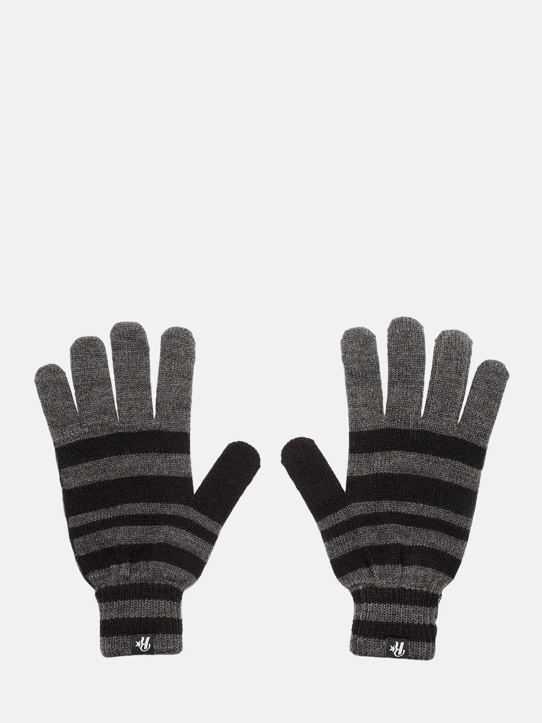 

Roadster Men Grey & Black Striped Winter Hand Gloves