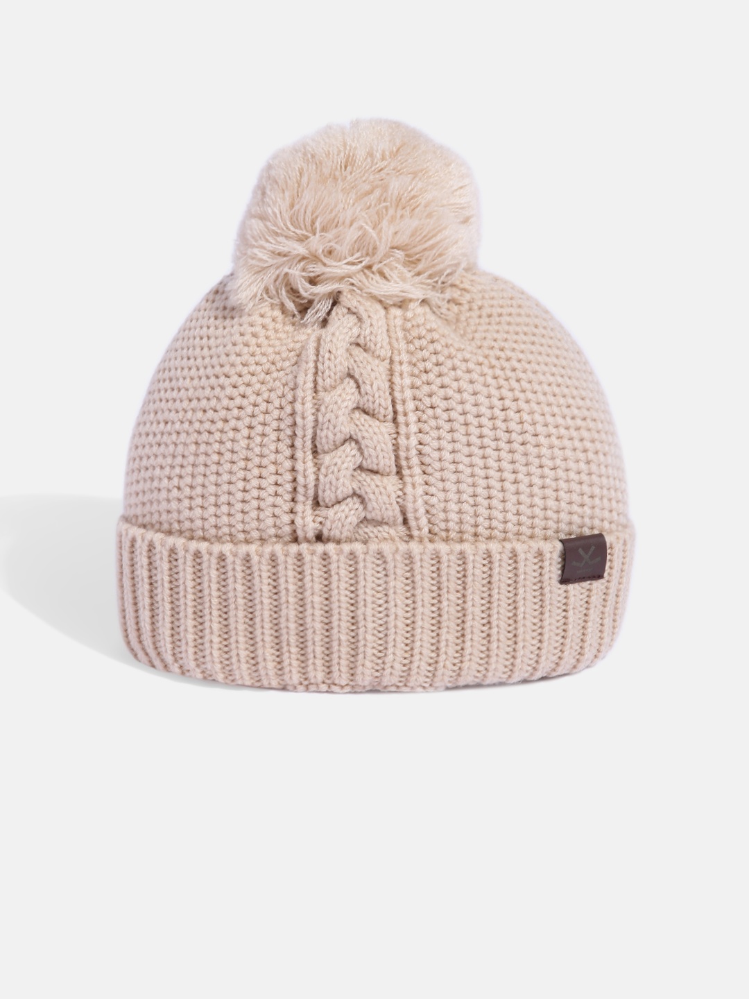 

WROGN Unisex Beige Self Design Pom-Pom Beanie