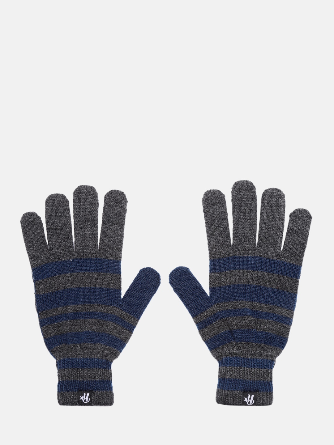 

Roadster Men Grey & Blue Striped Winter Hand Gloves