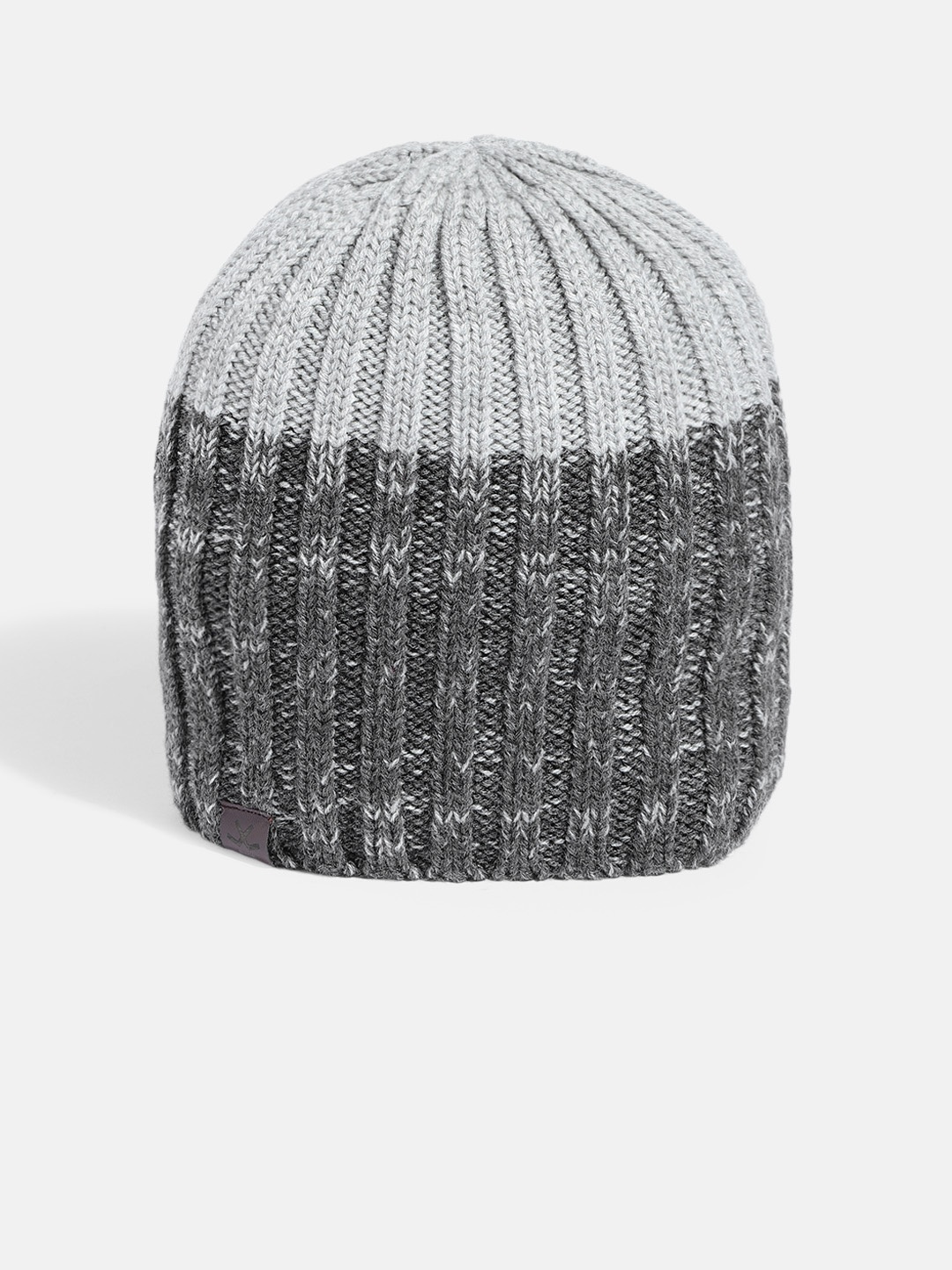 

WROGN Unisex Charcoal Black & Grey Colourblocked Woollen Beanie
