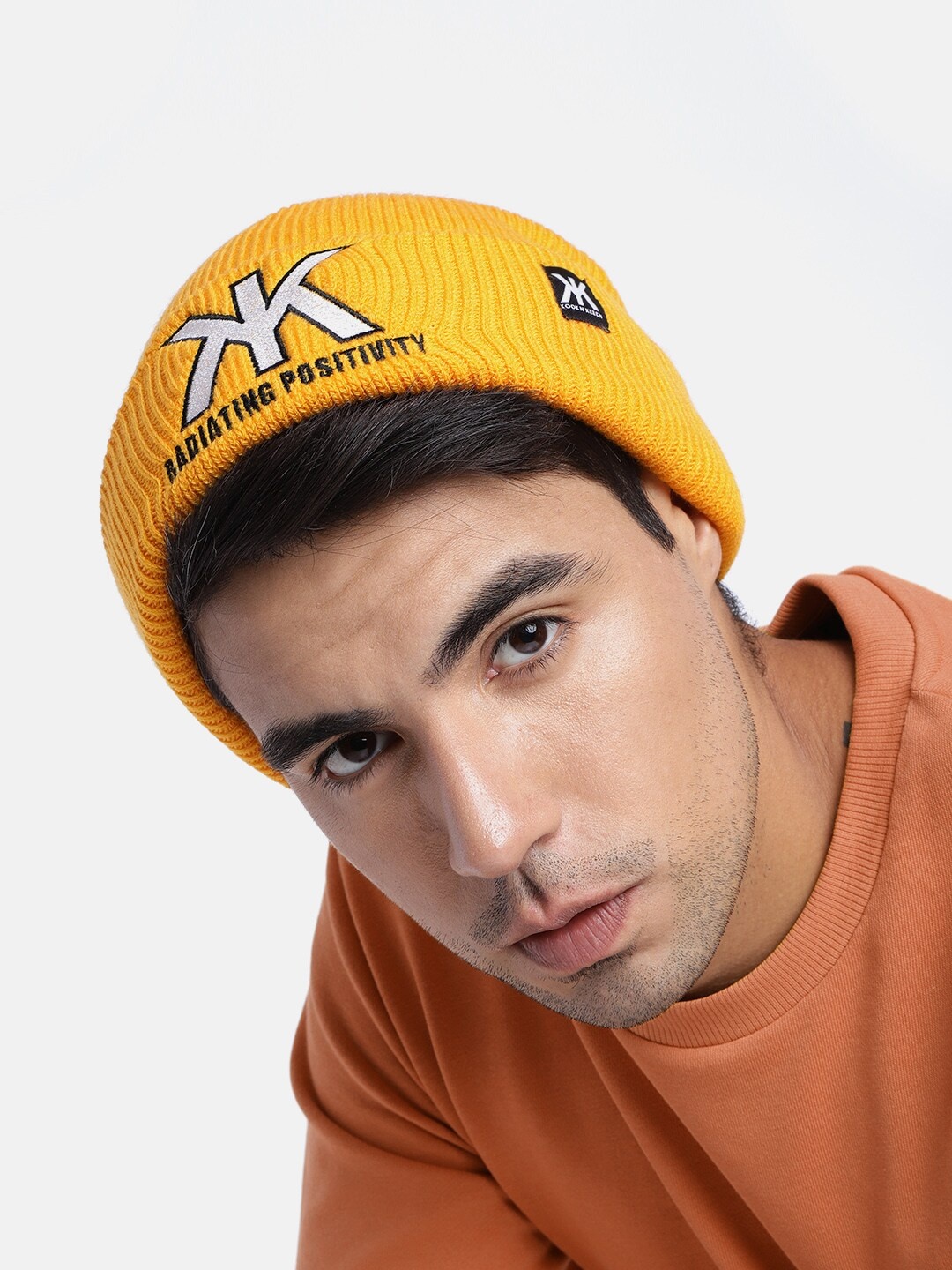 

Kook N Keech Unisex Mustard Yellow Self-Design Beanie