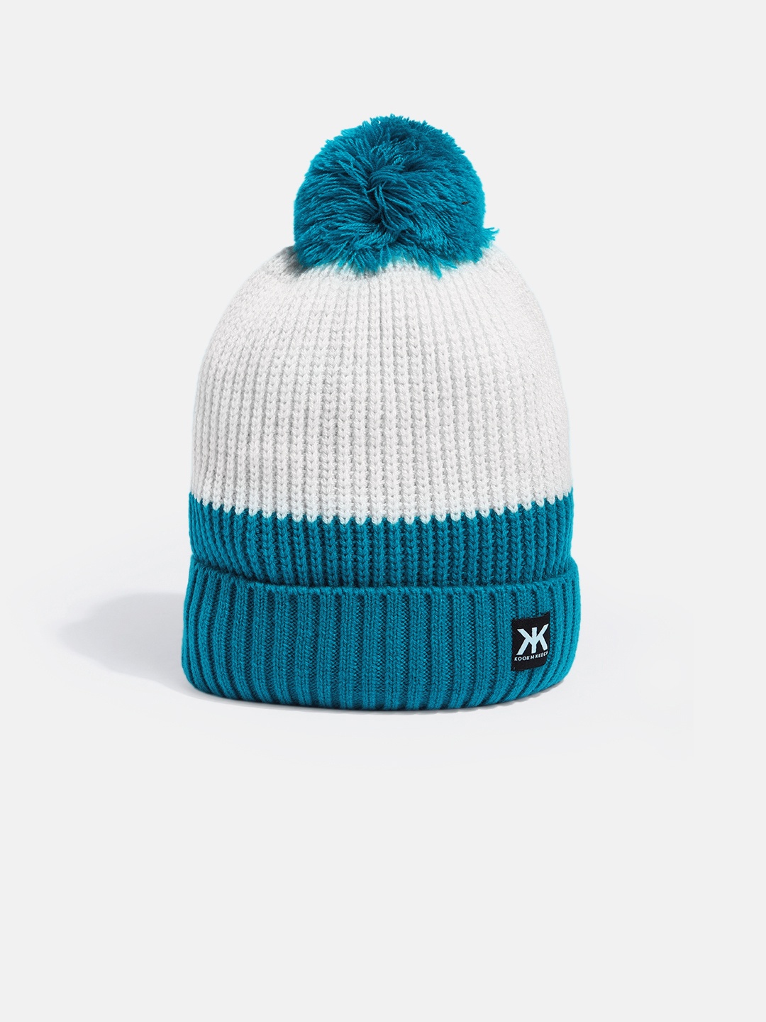 

Kook N Keech Unisex Blue & White Colourblocked Beanie