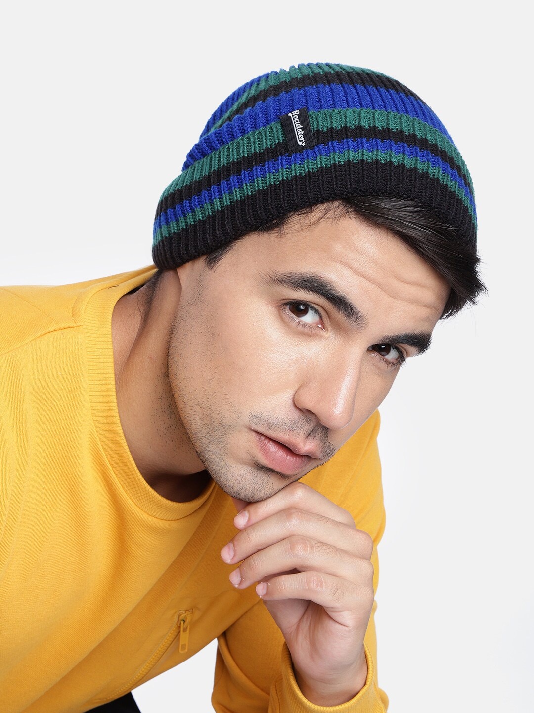 

Roadster Unisex Blue & Black Colourblocked Beanie