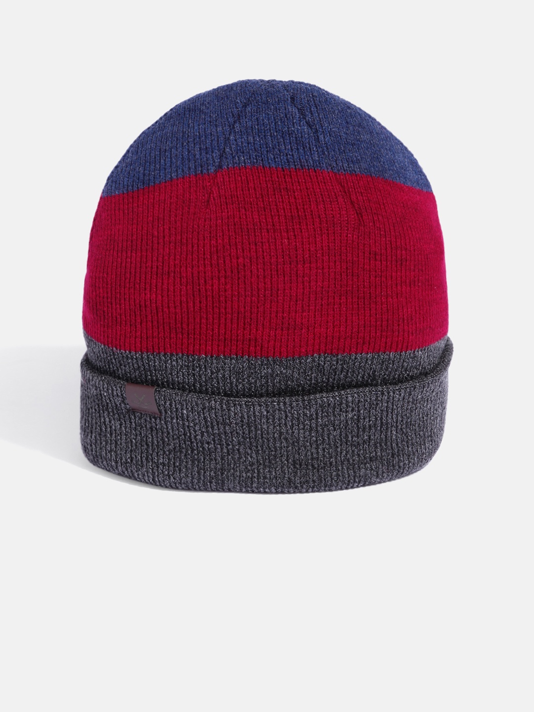 

WROGN Unisex Red & Grey Colourblocked Beanie