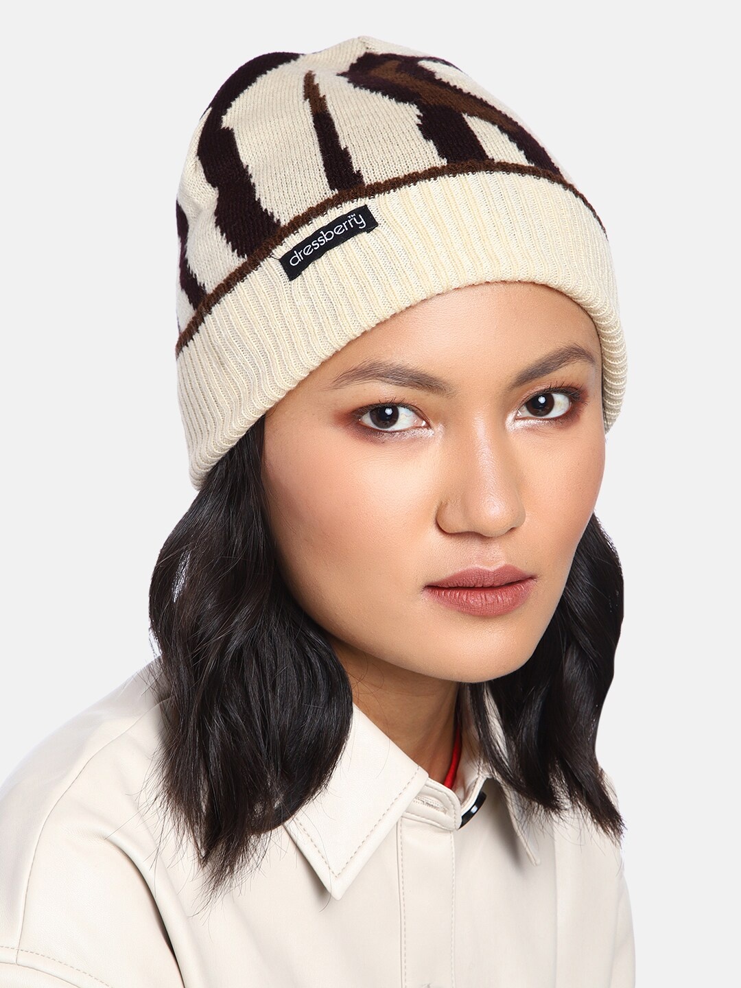 

DressBerry Women Cream-Coloured & Brown Printed Beanie