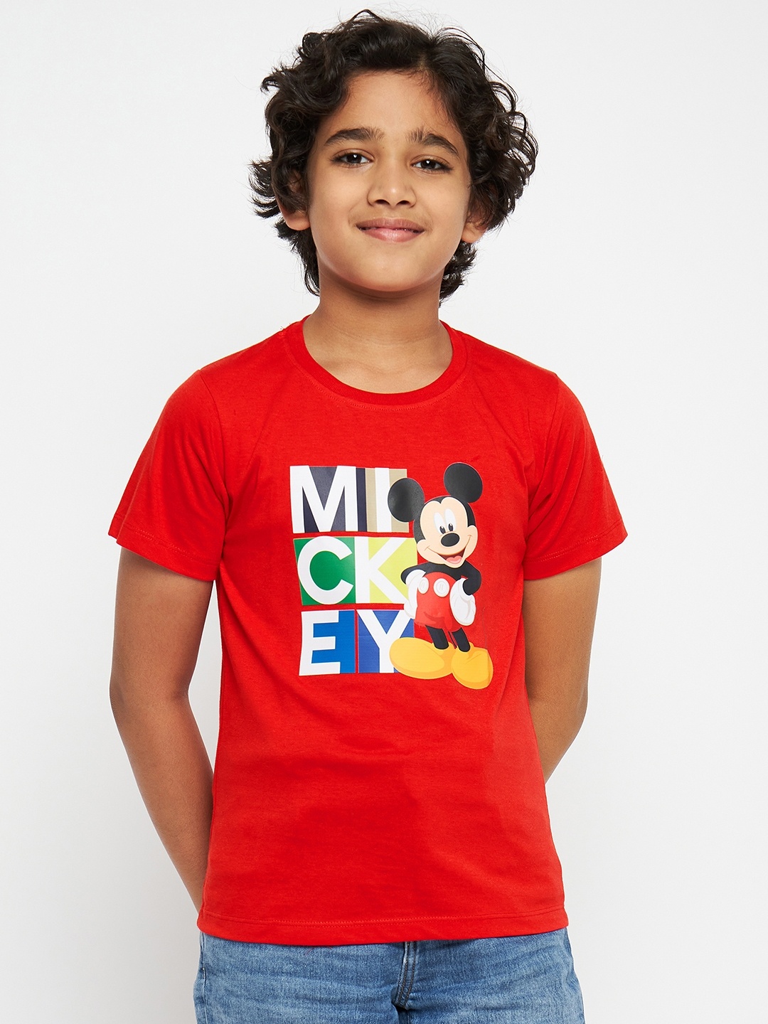 

Disney by Wear Your Mind Boys Red Mickey Mouse Printed Pure Cotton T-shirt