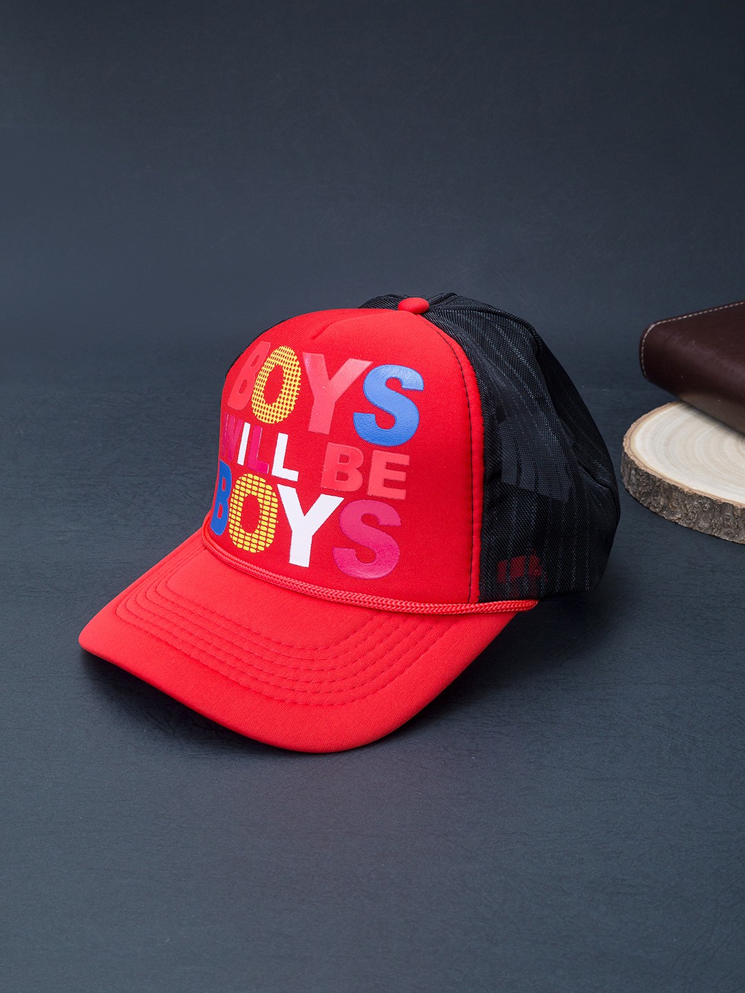 

Golden Peacock Men Red & Navy Blue Printed Baseball Cap