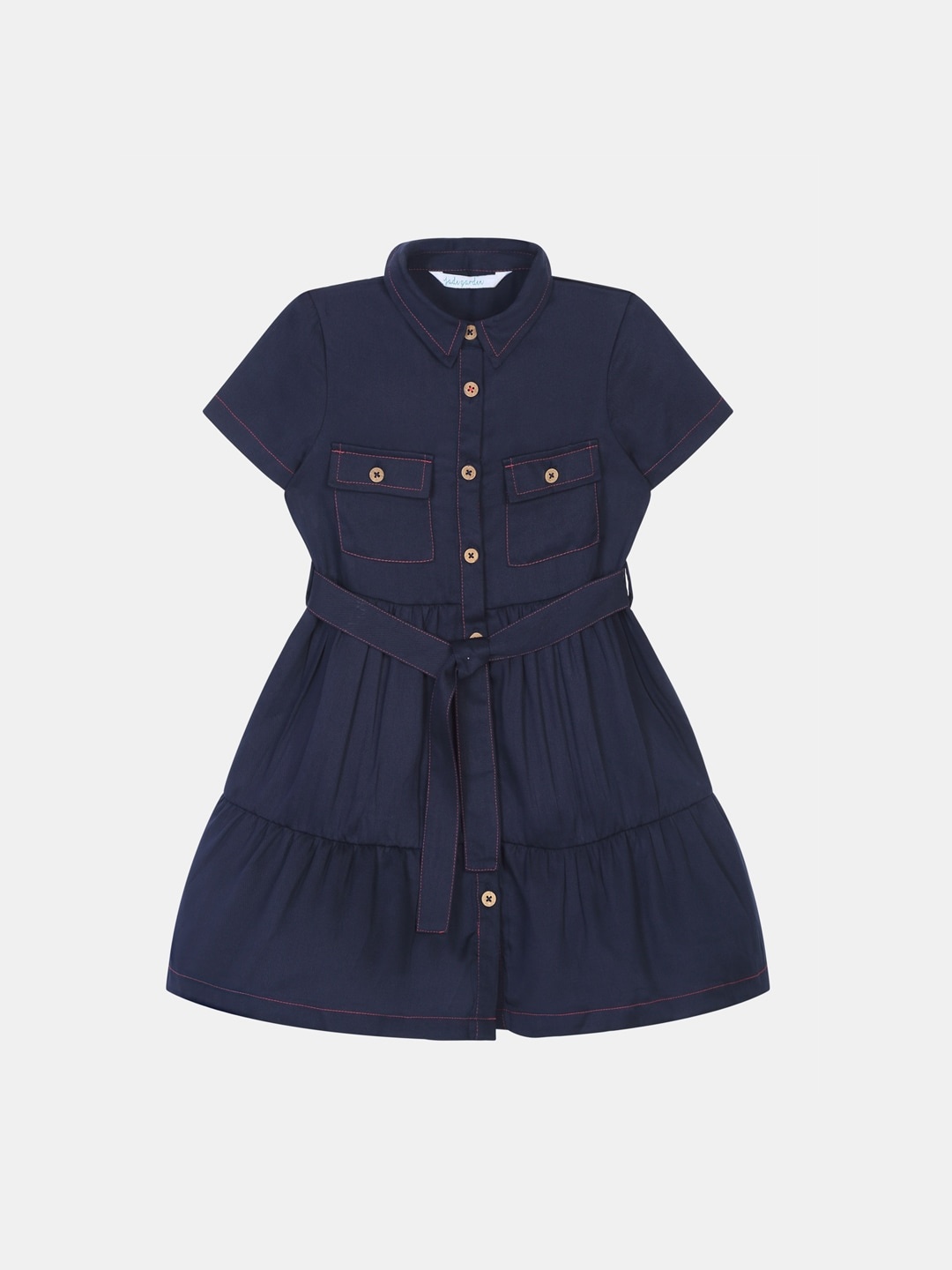 

Jade Garden Girls Navy Blue Safari Button Down Sustainable Dress