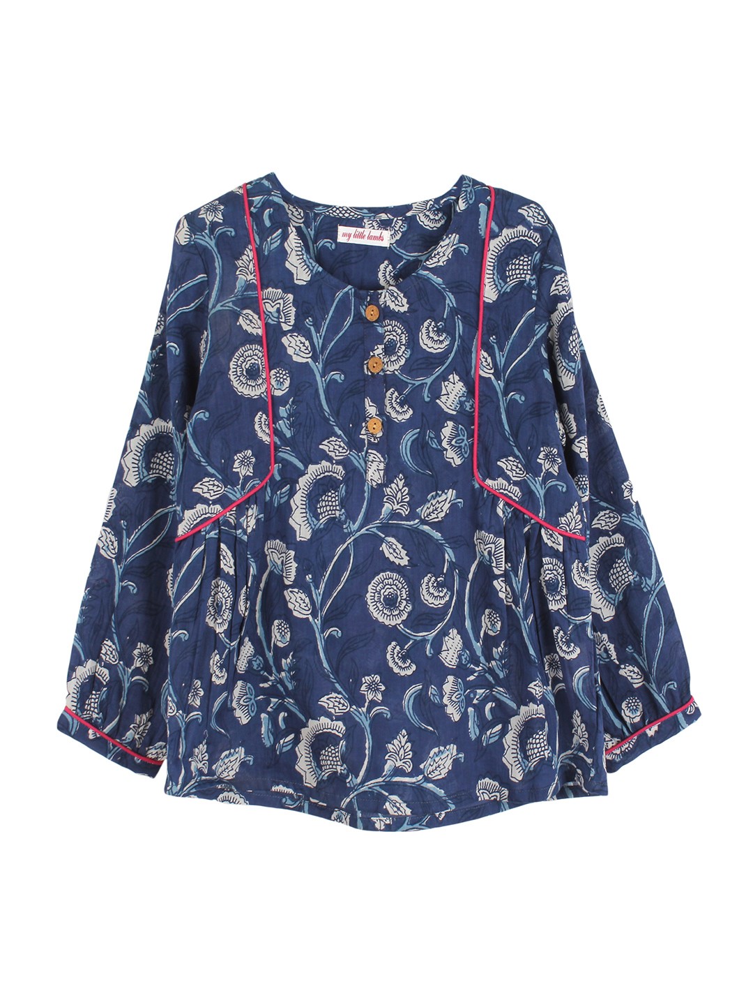 

My Little Lambs Girls Navy Printed Regular Top, Navy blue