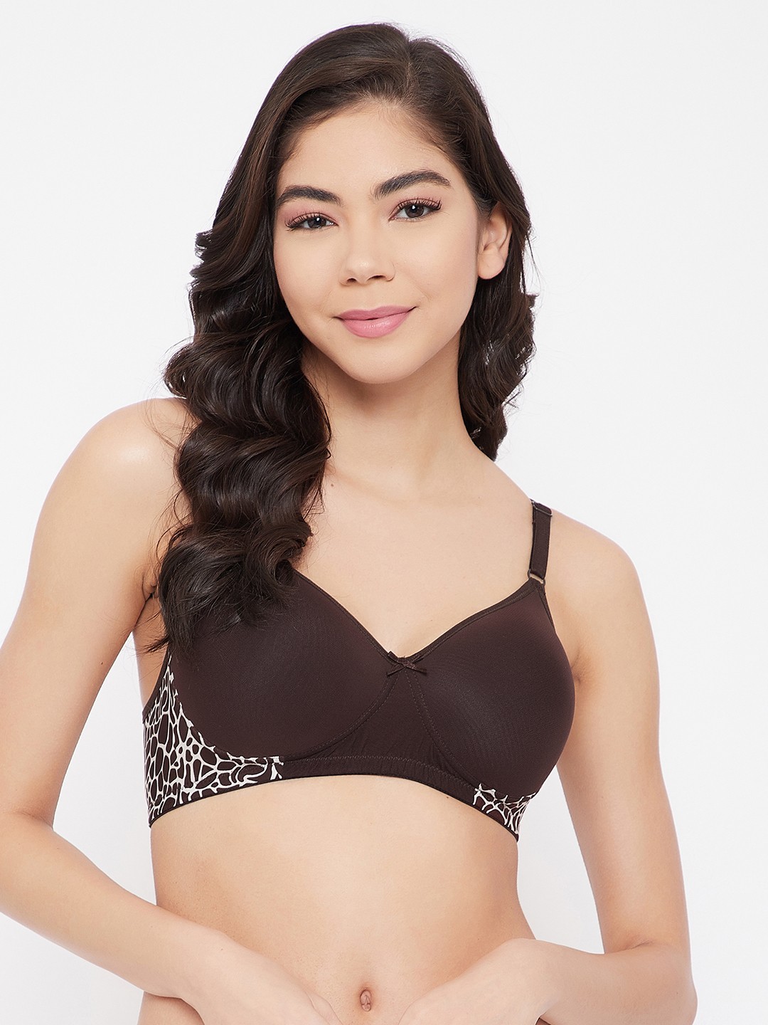 

Clovia Brown & White T-shirt Bra Full Coverage Lightly Padded