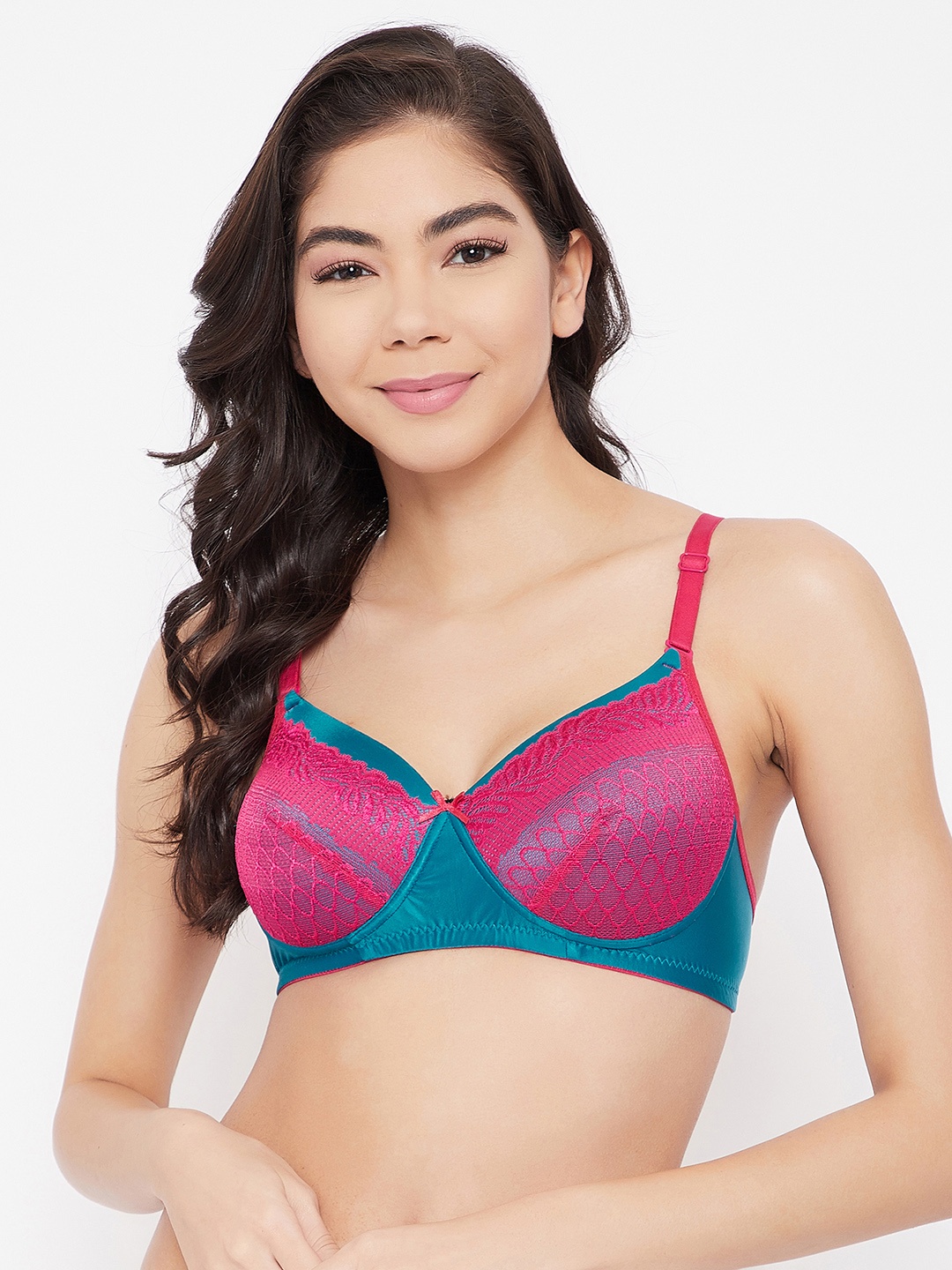 

Clovia Blue & Pink Floral Full Coverage Lightly Padded Everyday Bra BR2256X0836E
