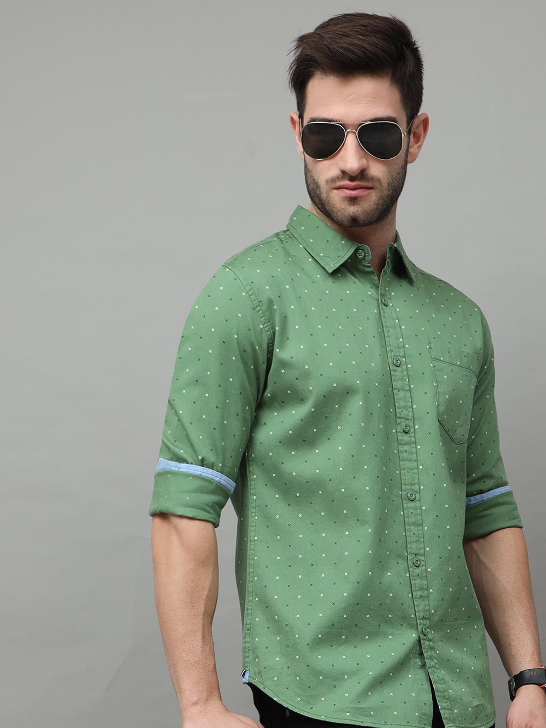 

HERE&NOW Men Green Slim Fit Printed Cotton Casual Shirt