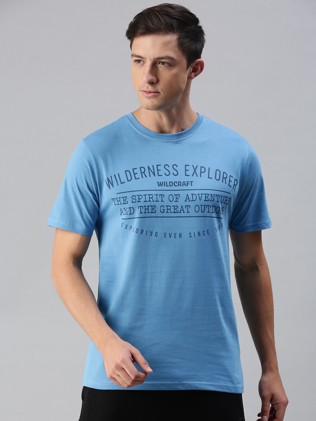 

Wildcraft Men Blue Typography Printed Pure Cotton T-shirt