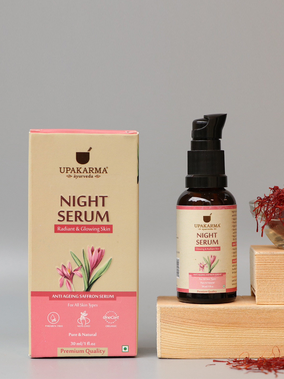 

UPAKARMA Night Serum with Saffron Anti Aging Face Serum for All Skin Types 30ml, Red