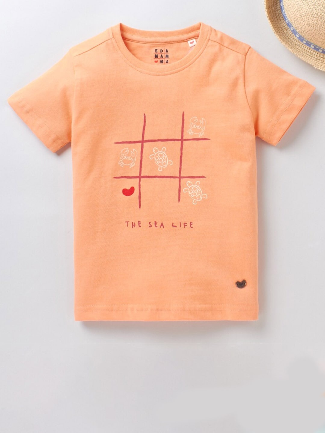 

Ed-a-Mamma Unisex Kids Peach-Coloured Typography V-Neck Sustainable T-shirt