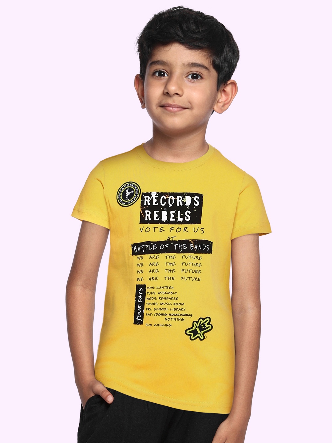 

Gini and Jony Boys Yellow Typography Printed Pure Cotton T-shirt