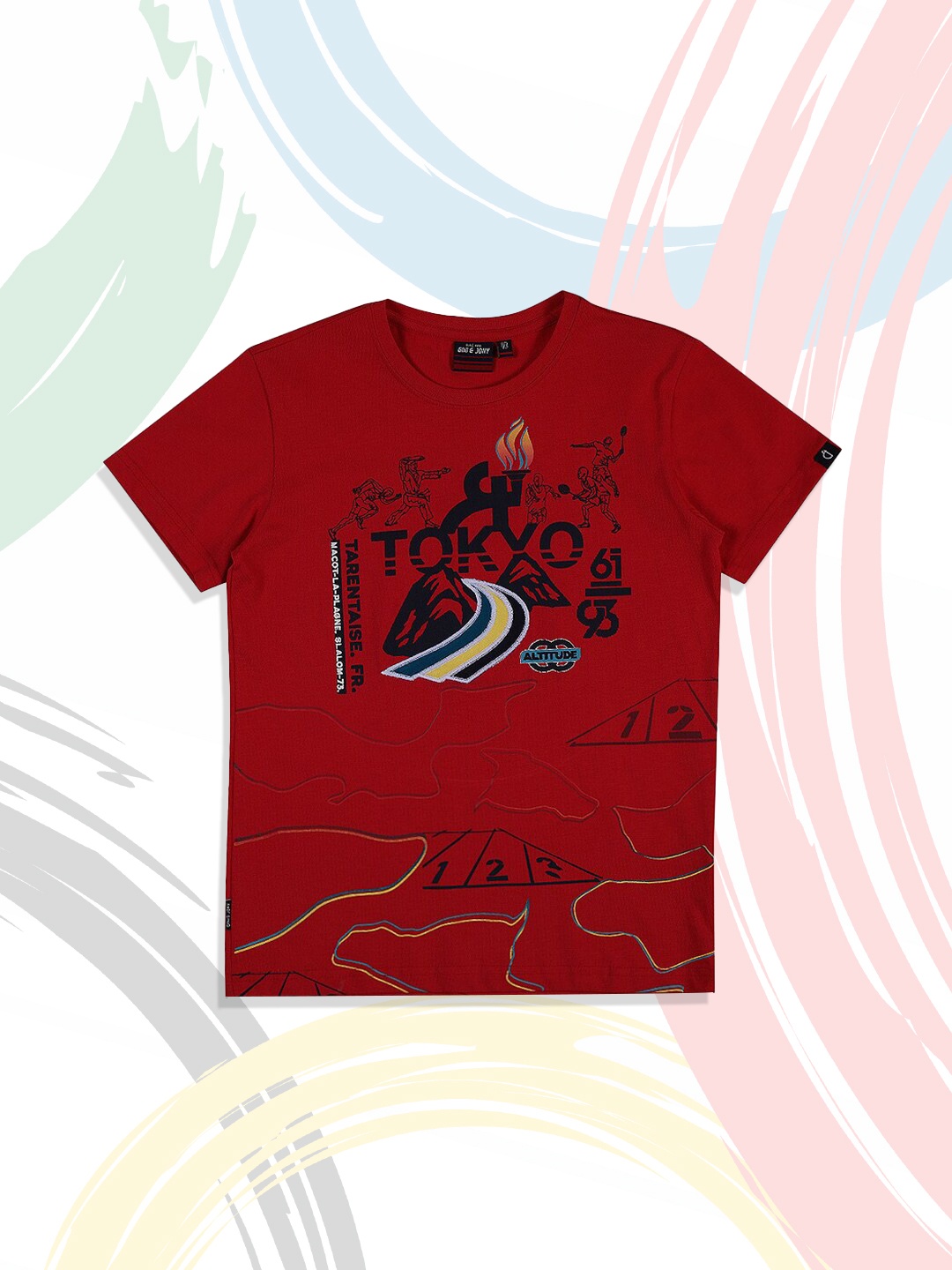 

Gini and Jony Boys Red & Black Typography Printed Cotton T-shirt
