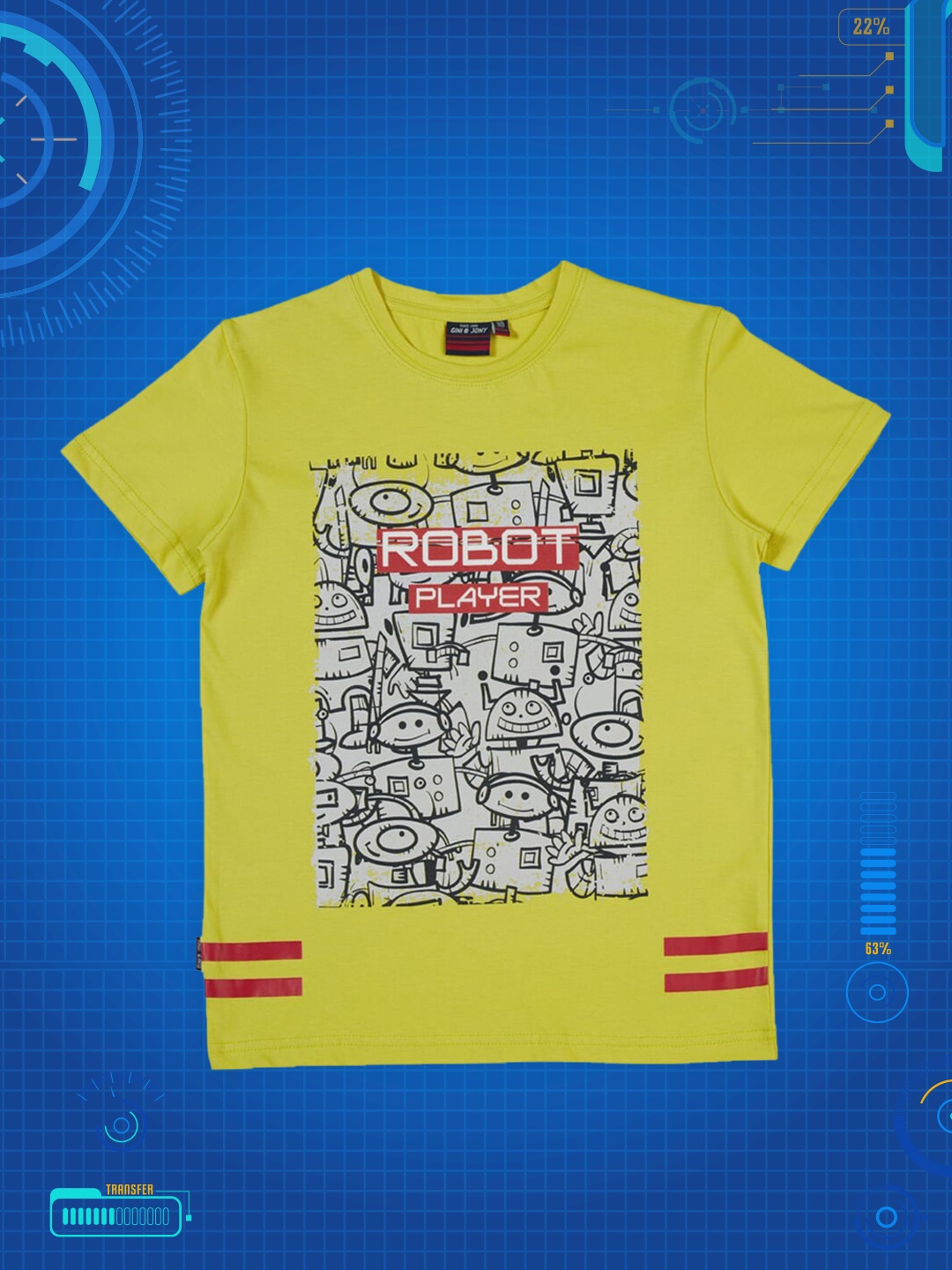 

Gini and Jony Boys Lime Green Black Printed Pure Cotton T-shirt