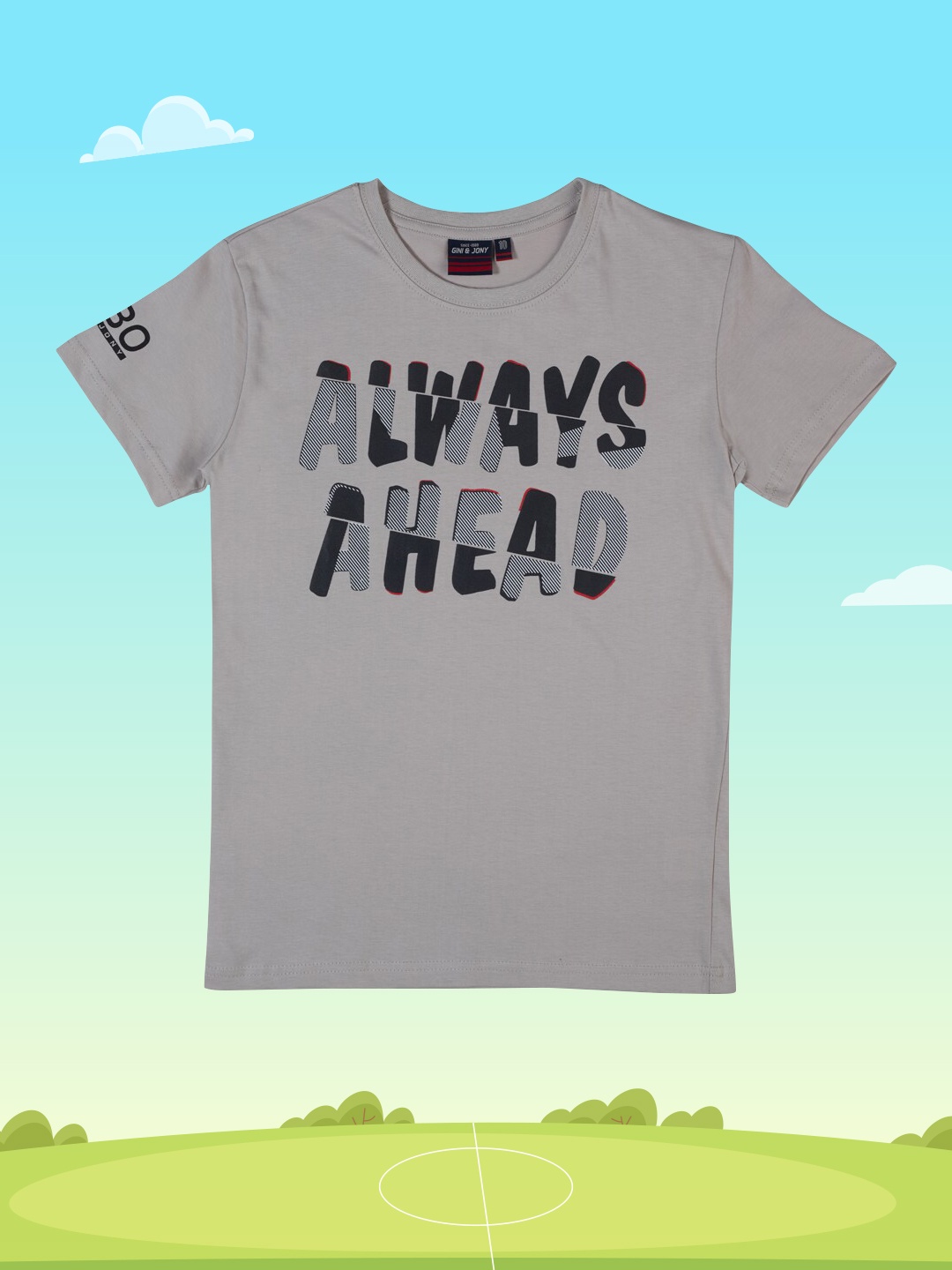

Gini and Jony Boys Grey Printed Pure Cotton T-shirt