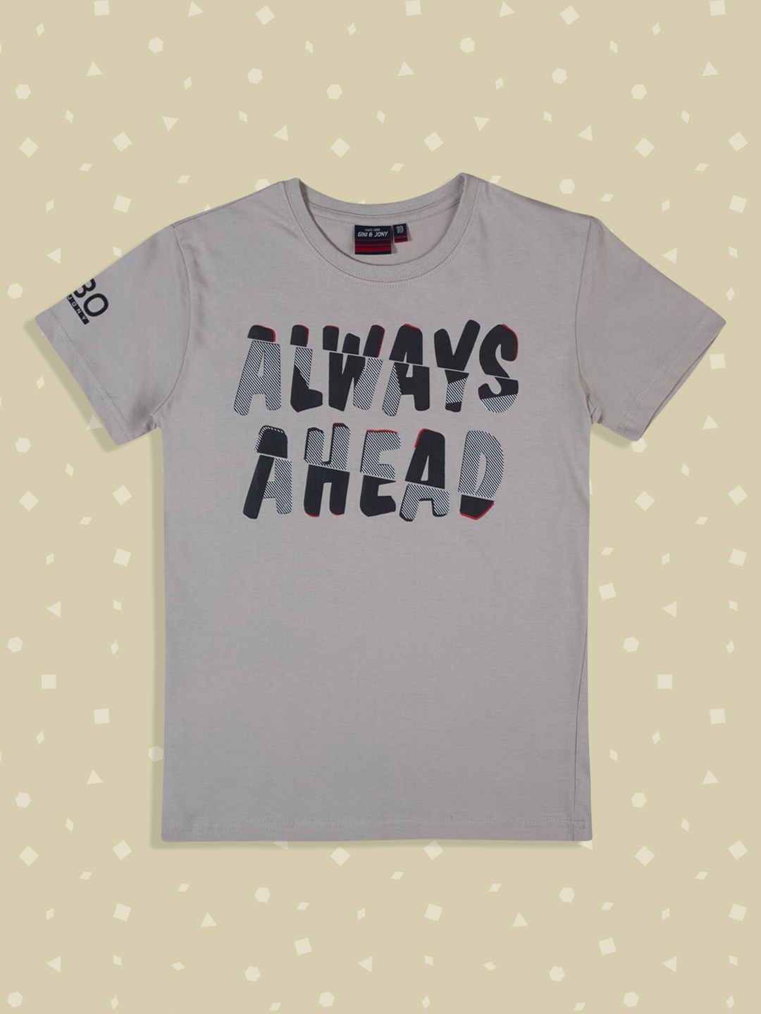 

Gini and Jony Boys Grey Typography Printed Cotton Pure Cotton T-shirt